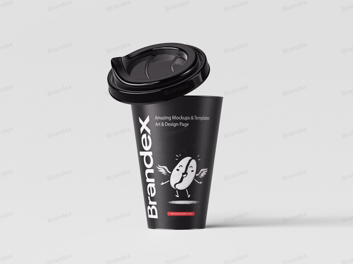 Black Paper Coffee Cup Mockup with Floating Plastic Lid – Front View