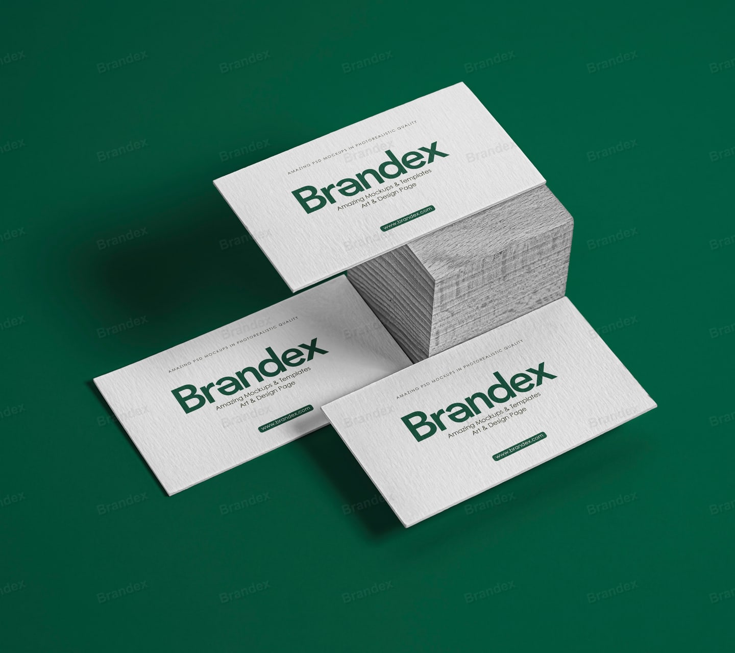 White Business Cards Stack & Fan Layout Mockup on Dark Green Surface