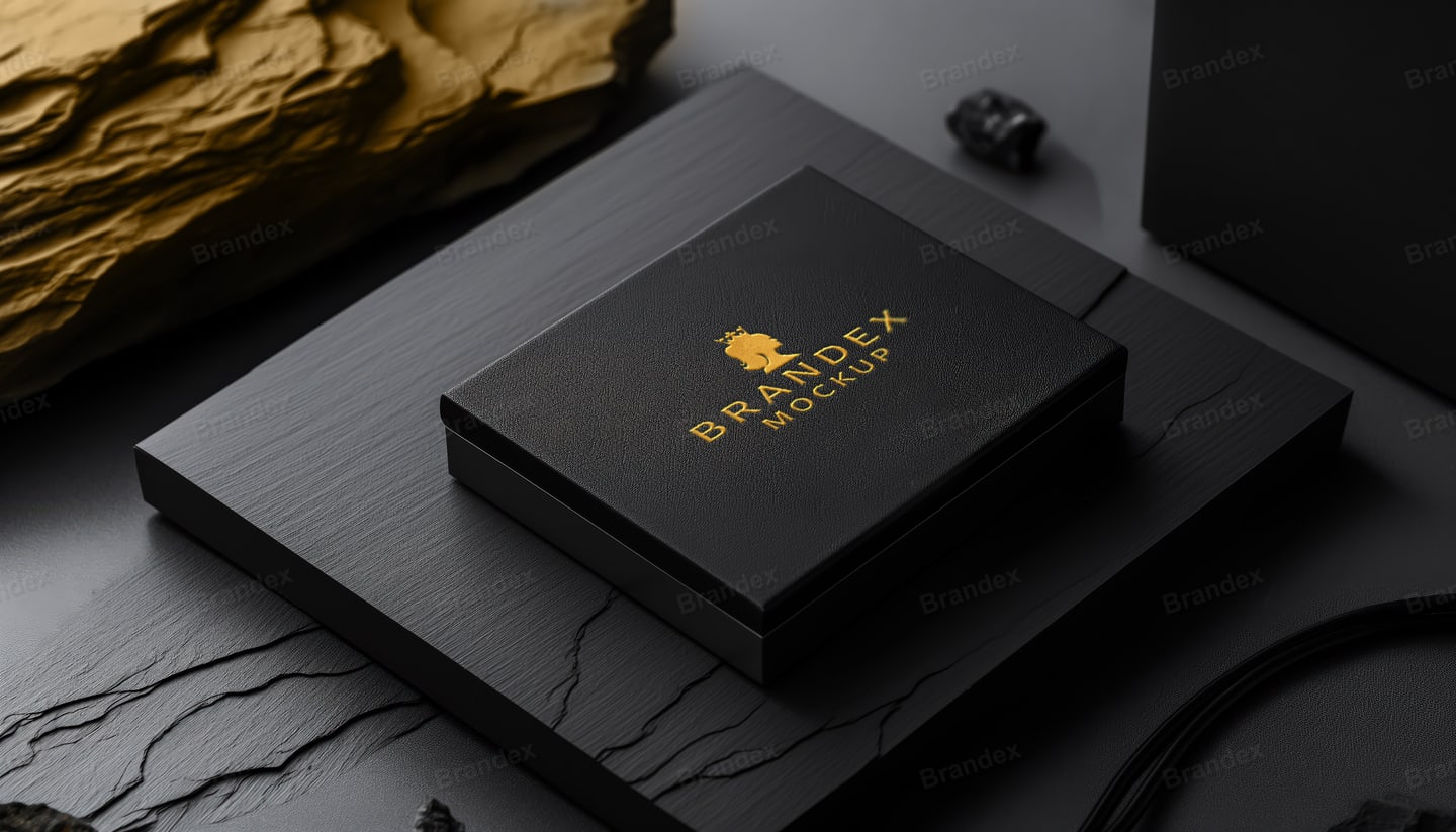 Luxury Black Packaging Box Mockup with Gold Logo