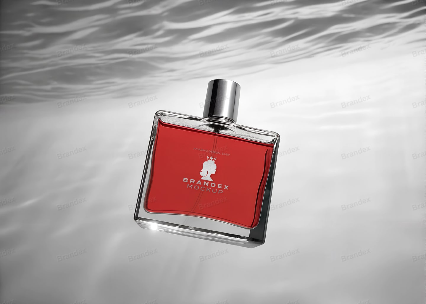 Red Perfume Bottle Mockup with Silver Cap Product Presentation
