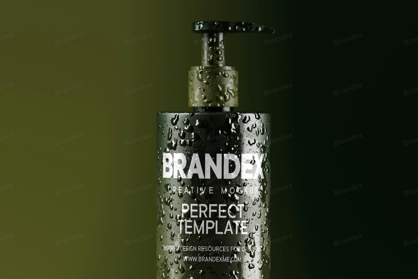 Sleek Dark Green Product Pump Bottle Mockup with Water Droplets