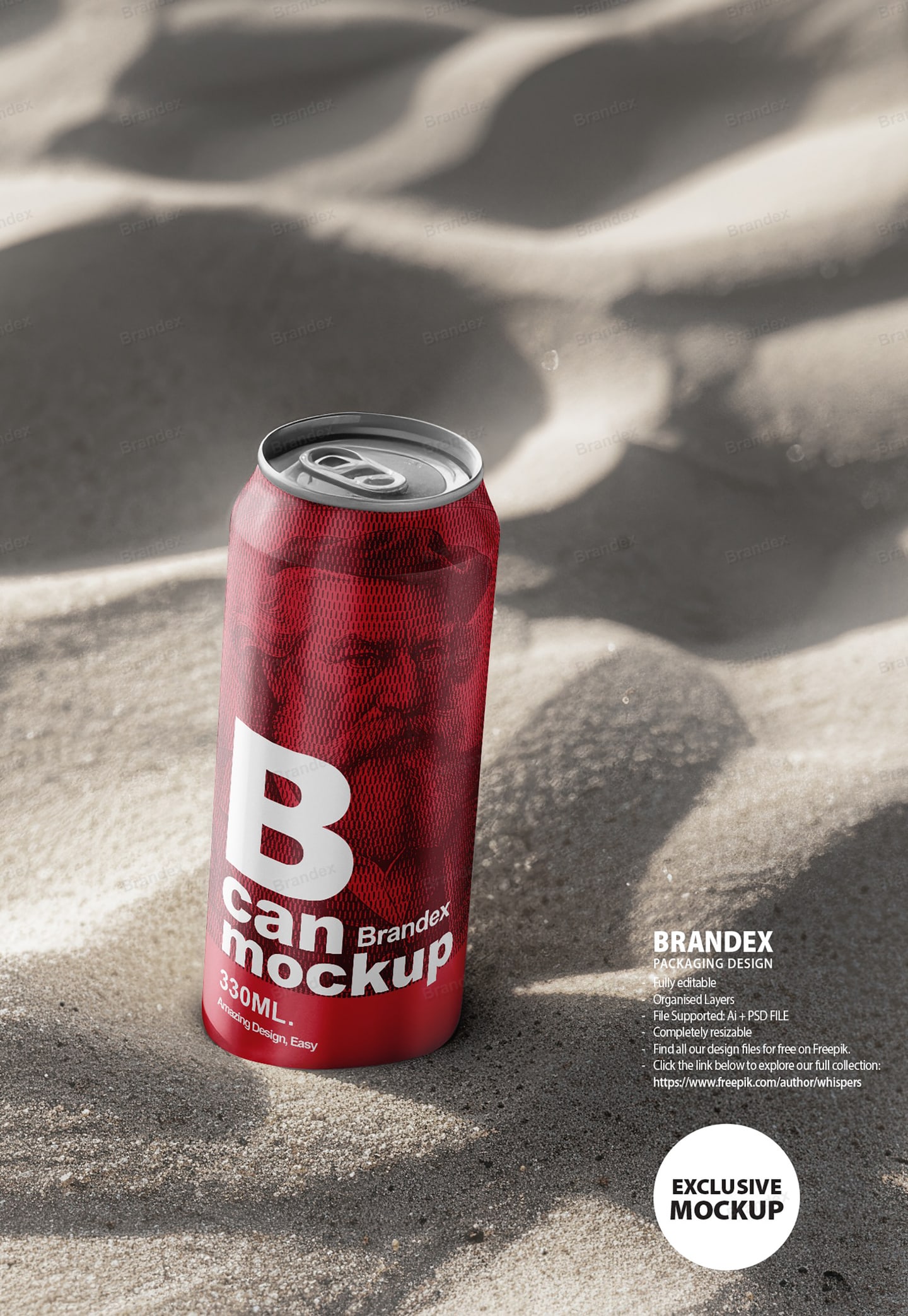 Realistic Red Soda Can Mockup on Sand for Product Display