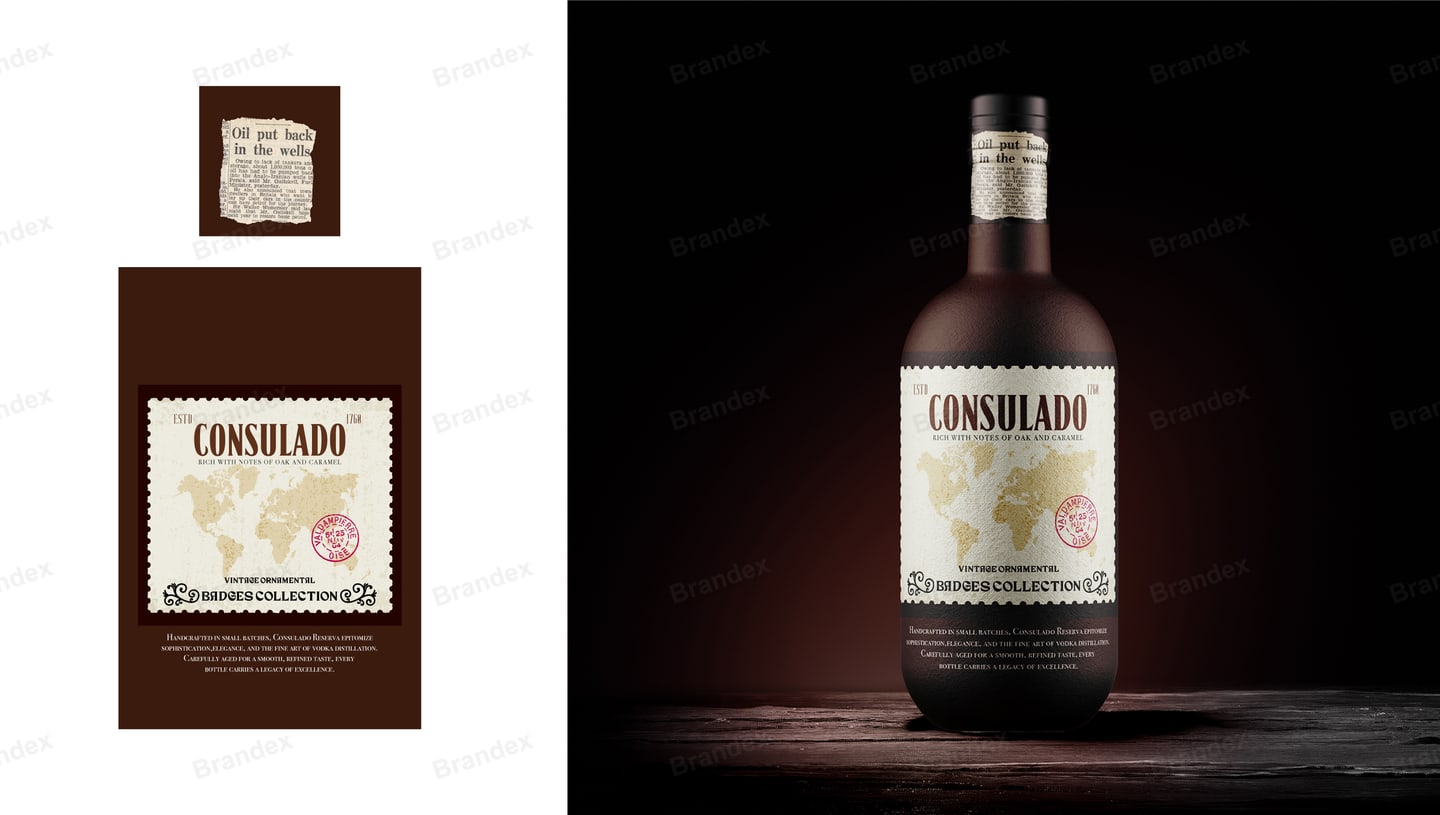Vintage World Map Liquor Bottle Packaging Mockup Brown