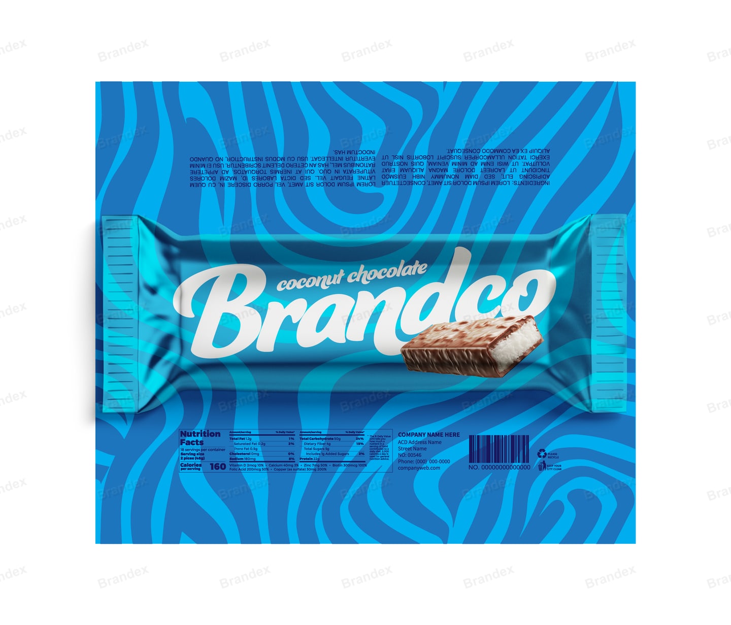 Blue Zebra Coconut Chocolate Bar Wrapper Template – Turquoise & White