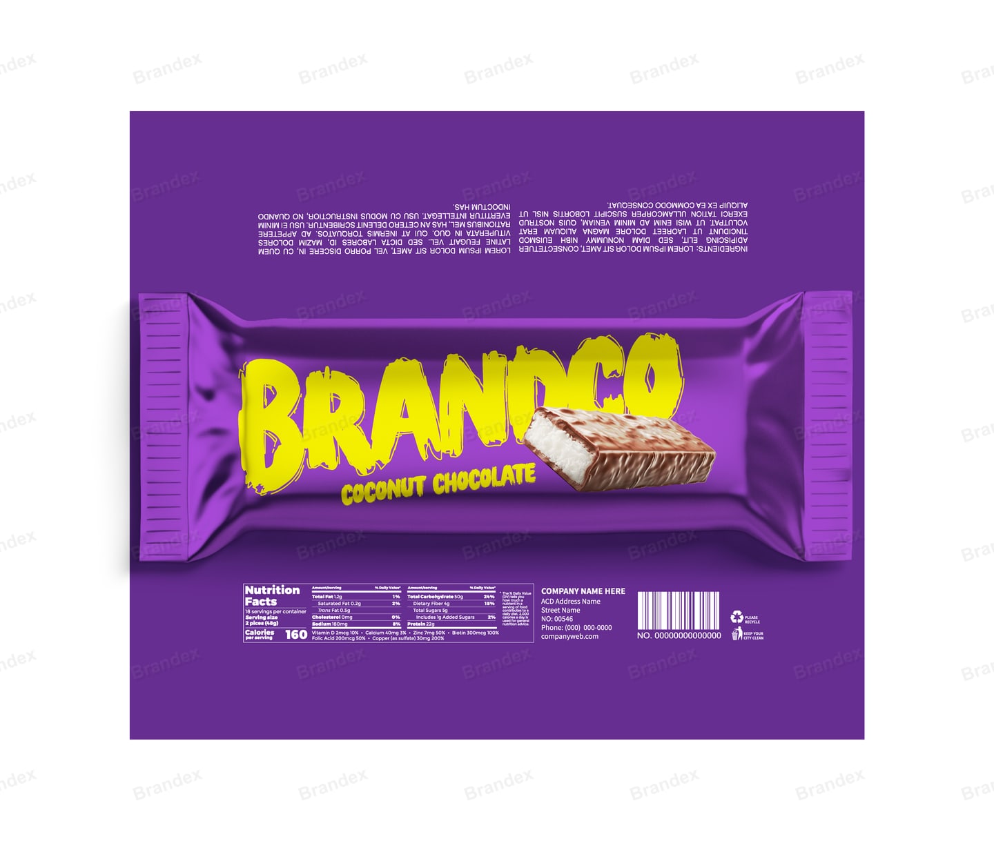 Purple Coconut Chocolate Bar Wrapper Template with Yellow Typography– Yellow, White & Purple