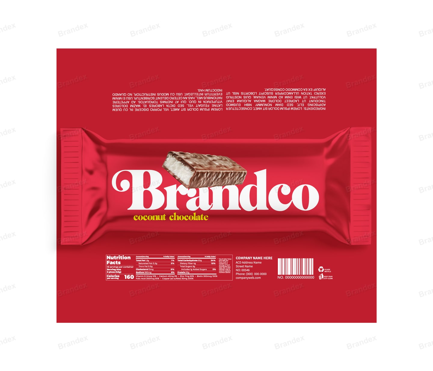 Red Coconut Chocolate Bar Packaging with Bold White Text