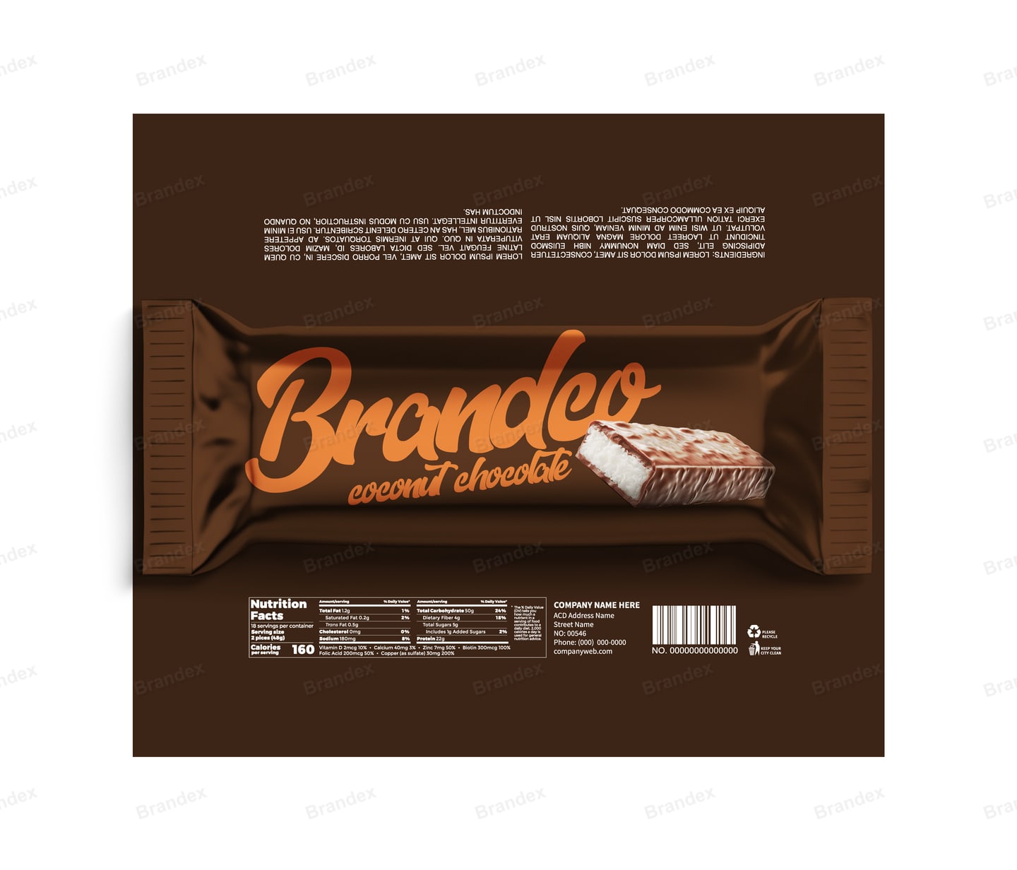 Coconut Chocolate Bar Wrapper Packaging Template – Brown, Orange & White