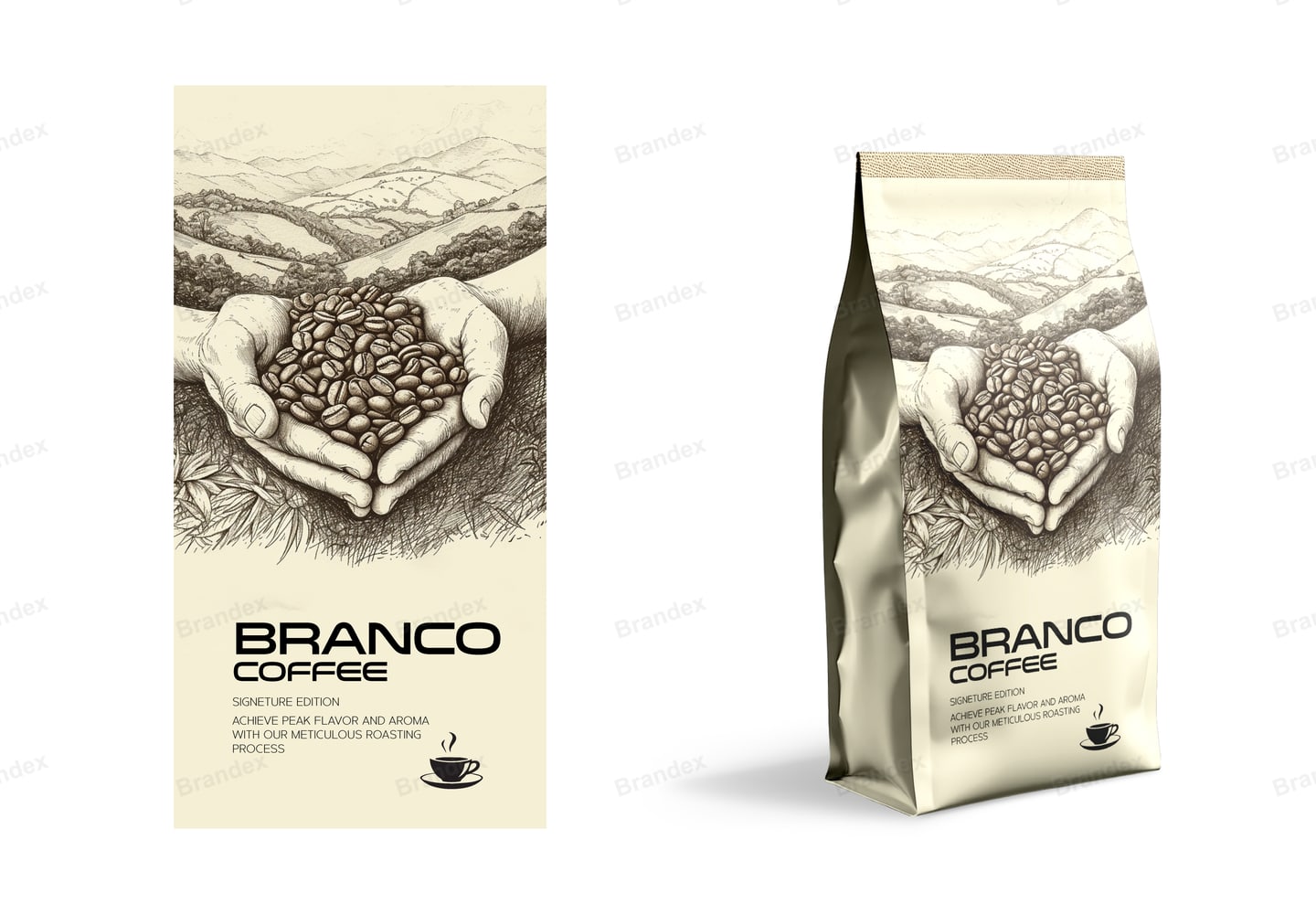 Vintage Hand-Illustrated Coffee Bag Packaging Earth Tones