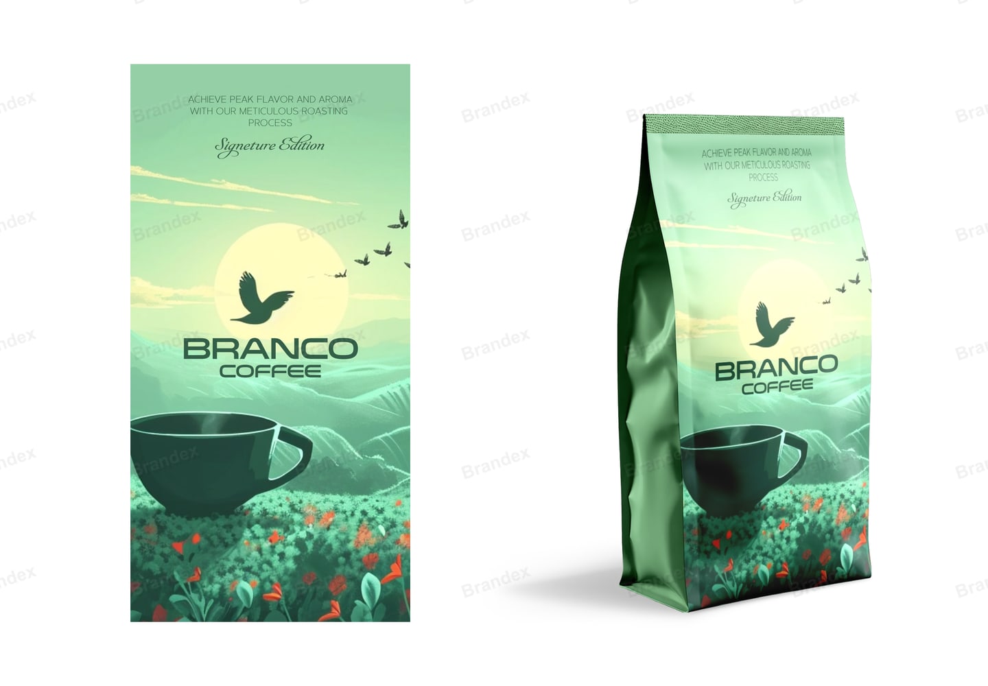 Scenic Coffee Bag Packaging Template – Green, Mint & Black