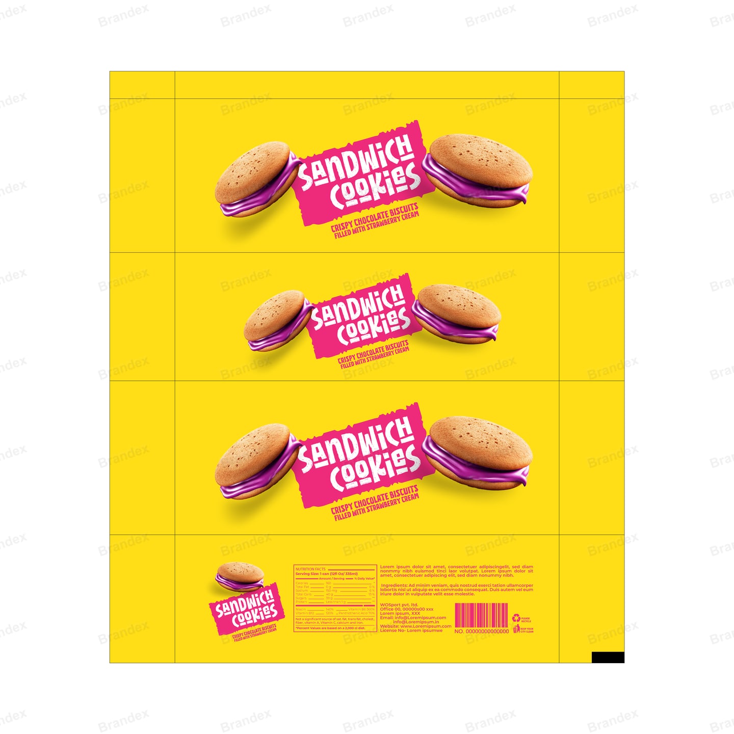 Vibrant Yellow Pink Chocolate Strawberry Sandwich Cookies Packaging Box