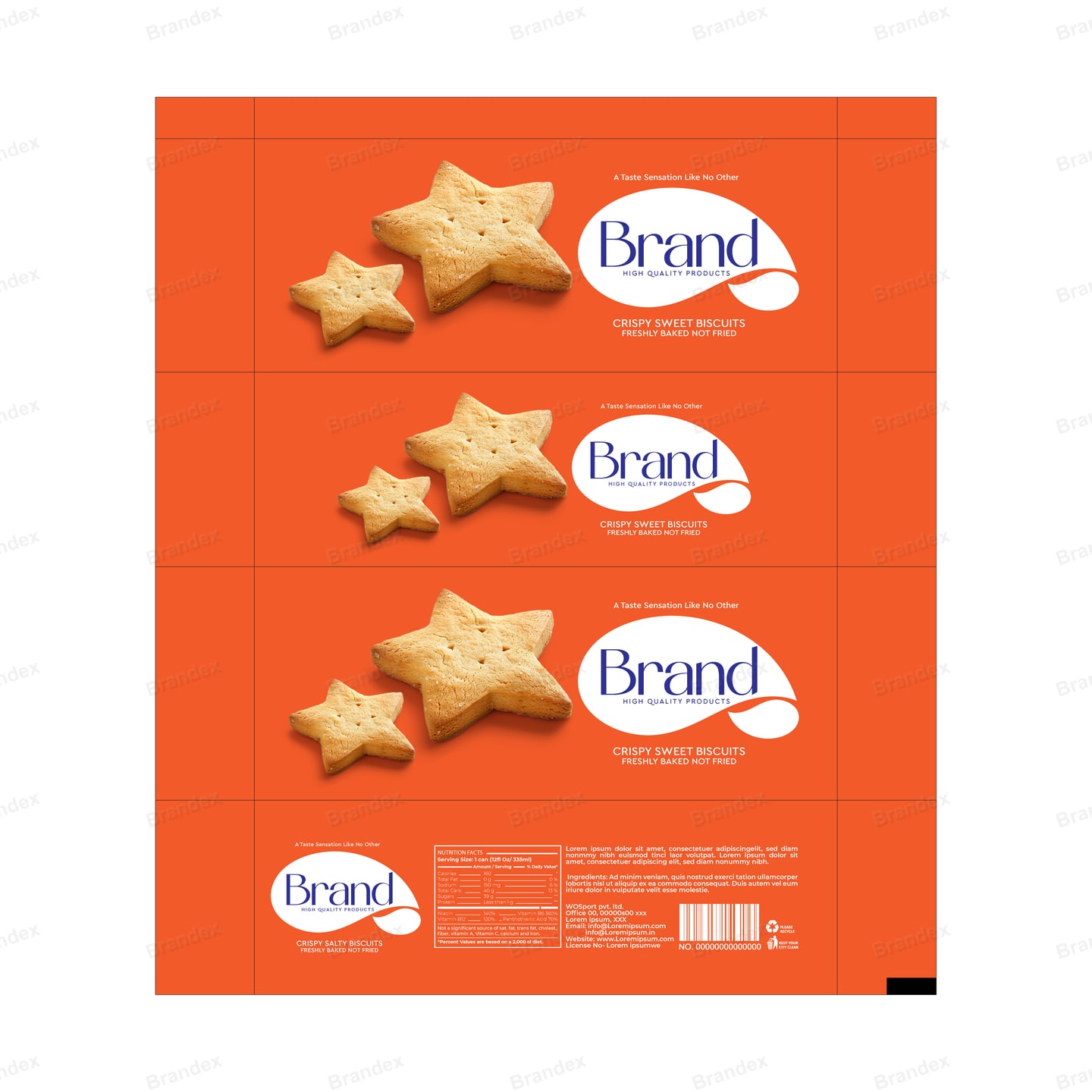 Bright Orange Star Cookie Biscuit Box Packaging, Bold Branding