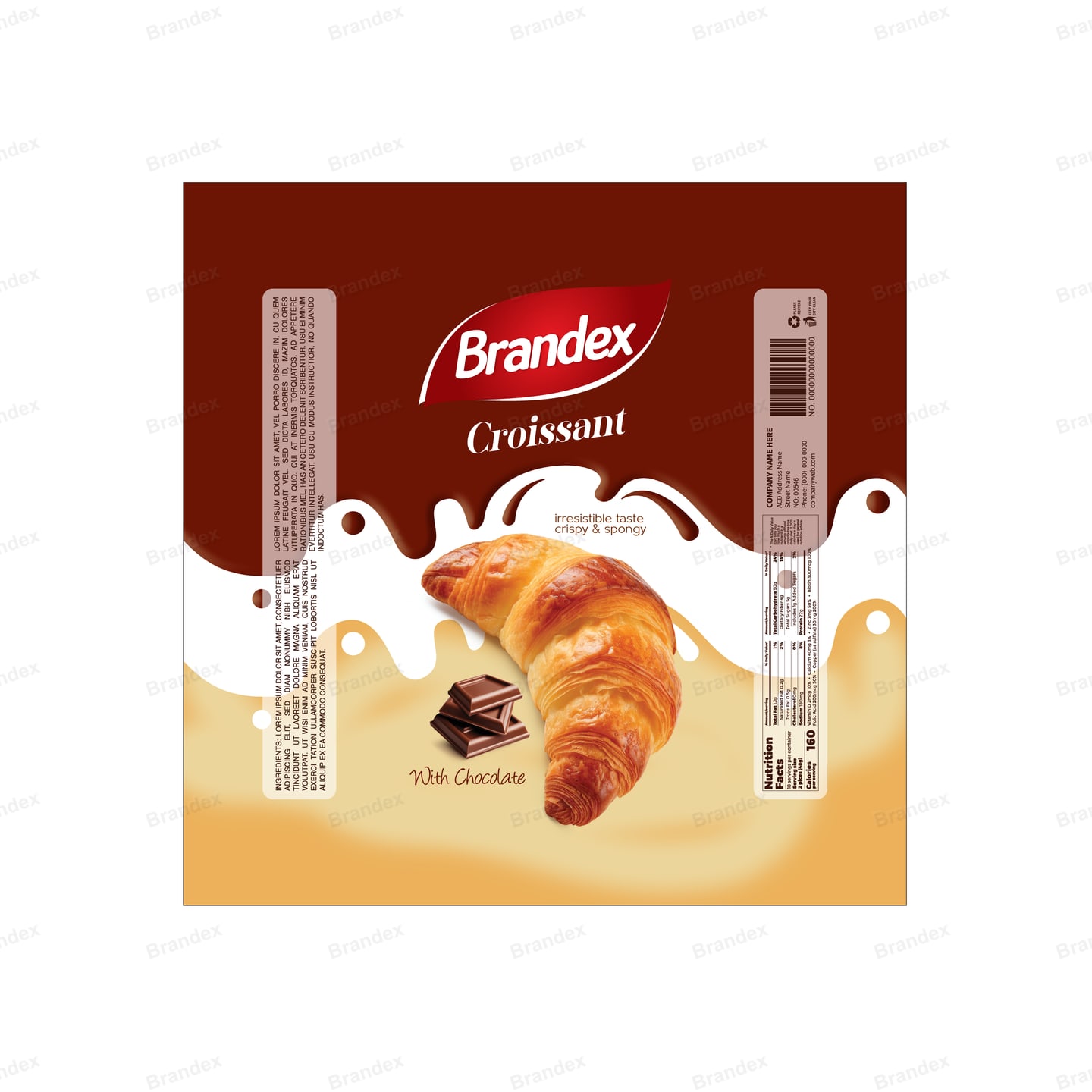 Chocolate-Filled Croissant Pouch Packaging Template – Brown & Cream Design