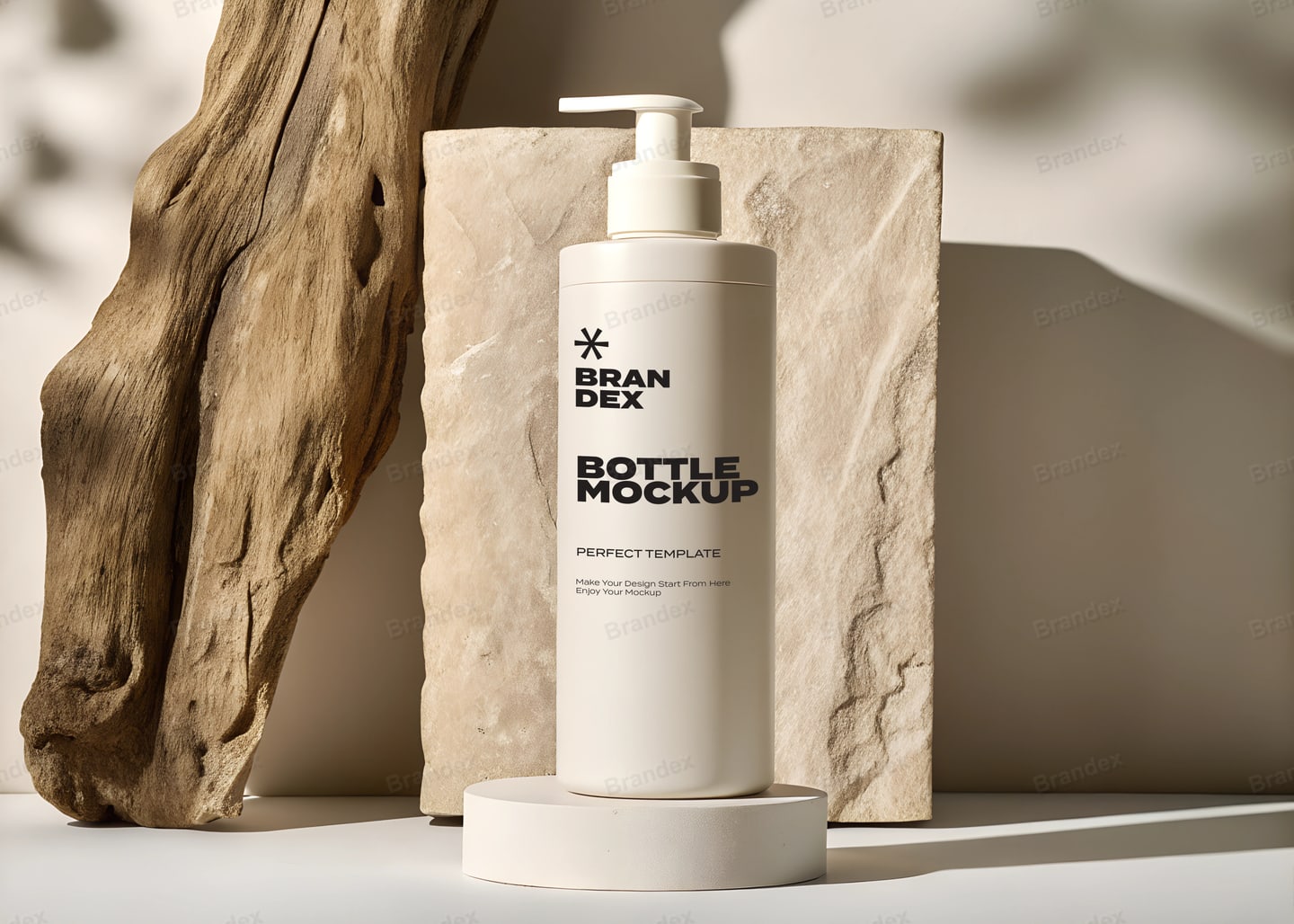 Beige Cosmetic Pump Bottle Mockup Minimalist Studio Scene