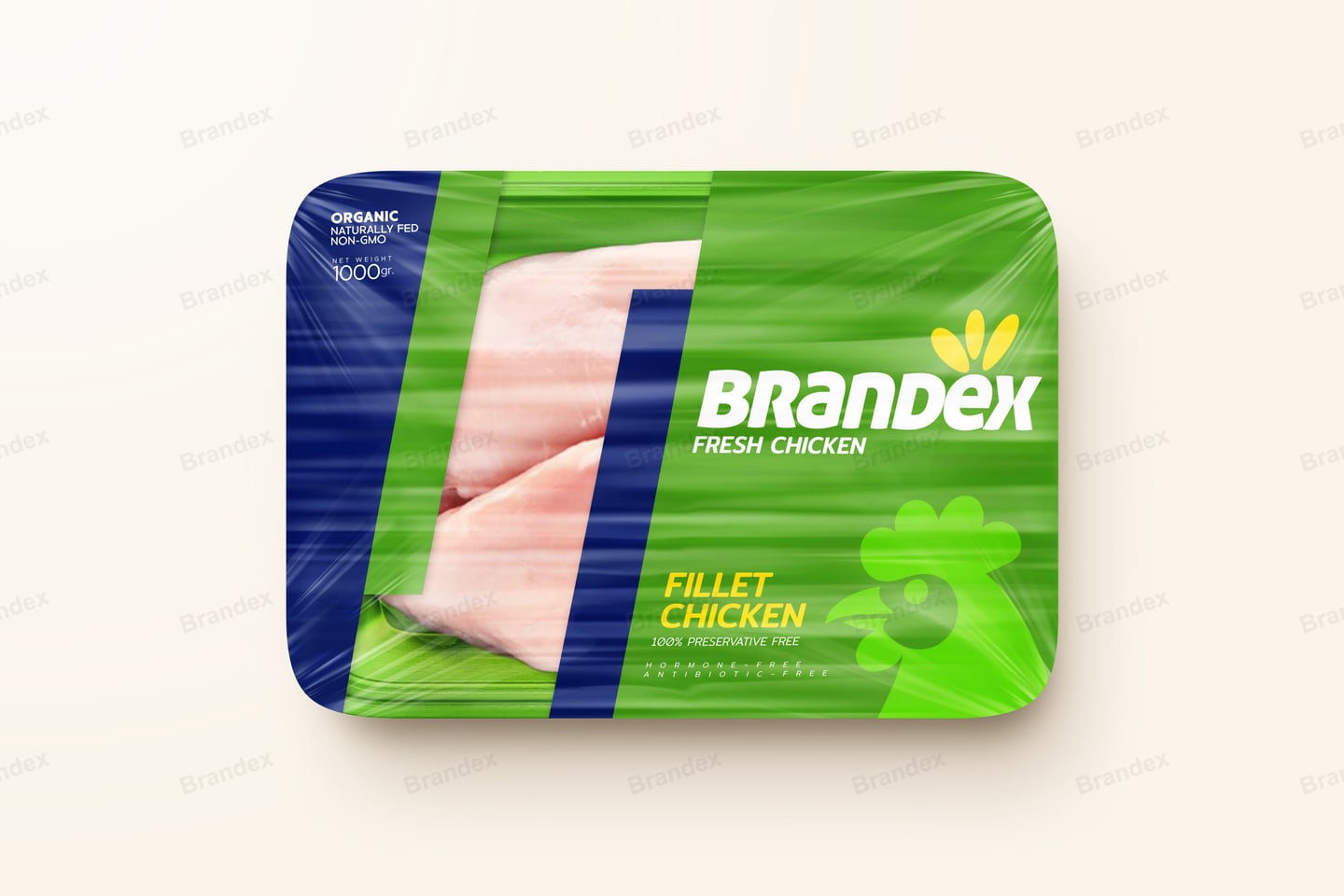 Fresh Chicken Breast Fillet Tray Packaging Template – Green & Blue Design