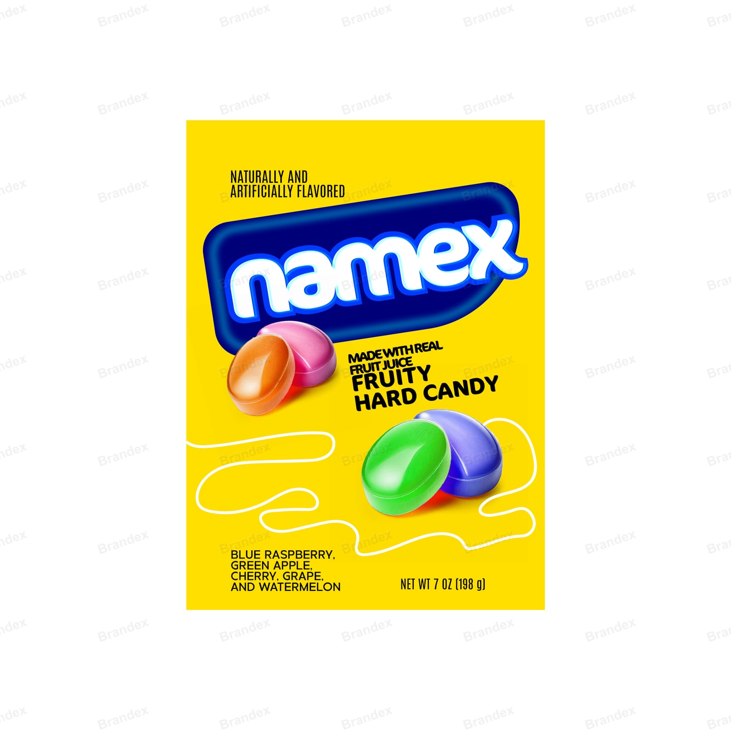 Vibrant Fruity Hard Candy Box Packaging Bright Yellow Bold Blue