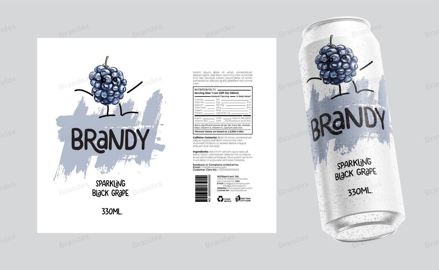 Playful Sketch Black Grape Sparkling Beverage Can Packaging