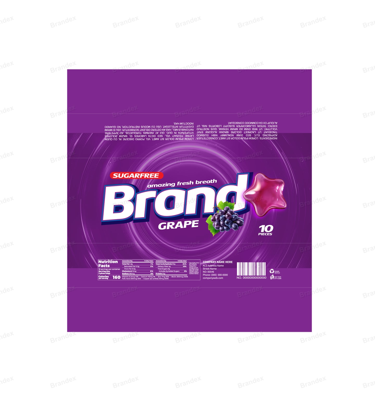 Vibrant Purple Grape Candy Bag Packaging for Sugar-Free Sweets