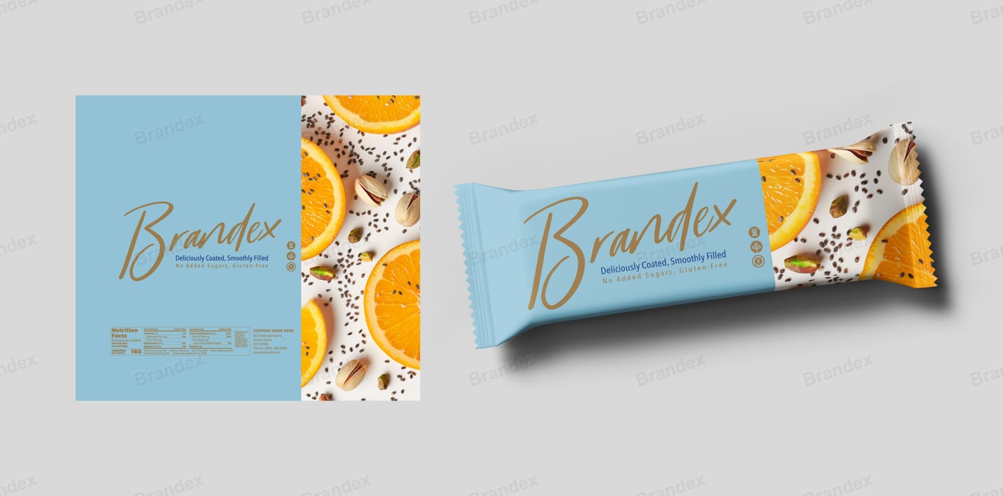 Brandex Orange Pistachio Bar Packaging - Blue Wrapper Design