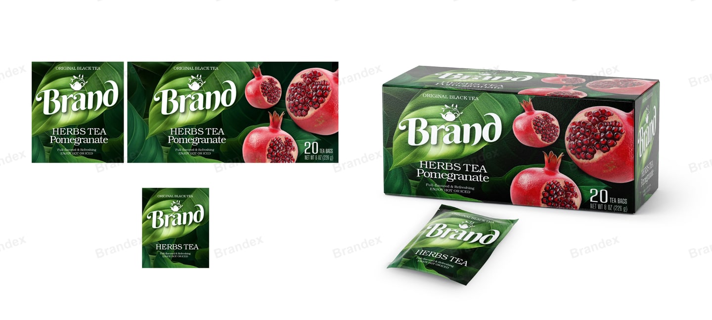 Pomegranate Herbal Tea Box & Envelope Sachet Packaging Template – Deep Green