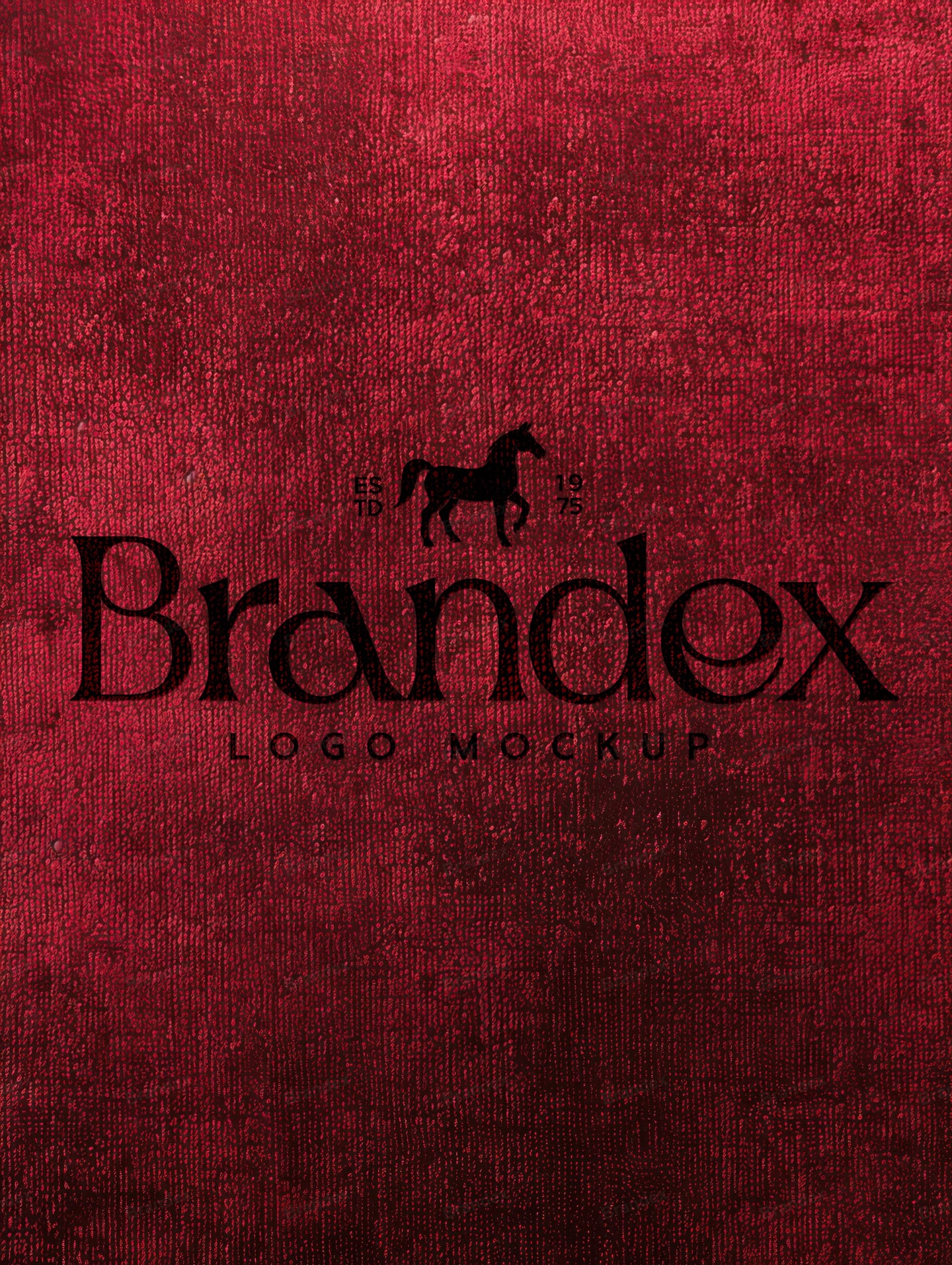 Black Printed Logo Mockup on Dark Red Textured Canvas Fabric