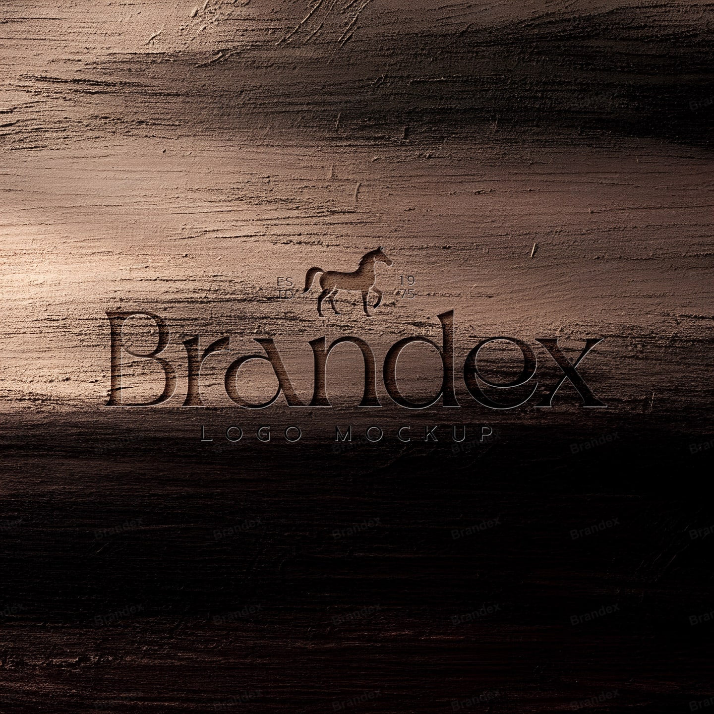 Elegant Textured Wood Logo Mockup with Horse Motif Shadow