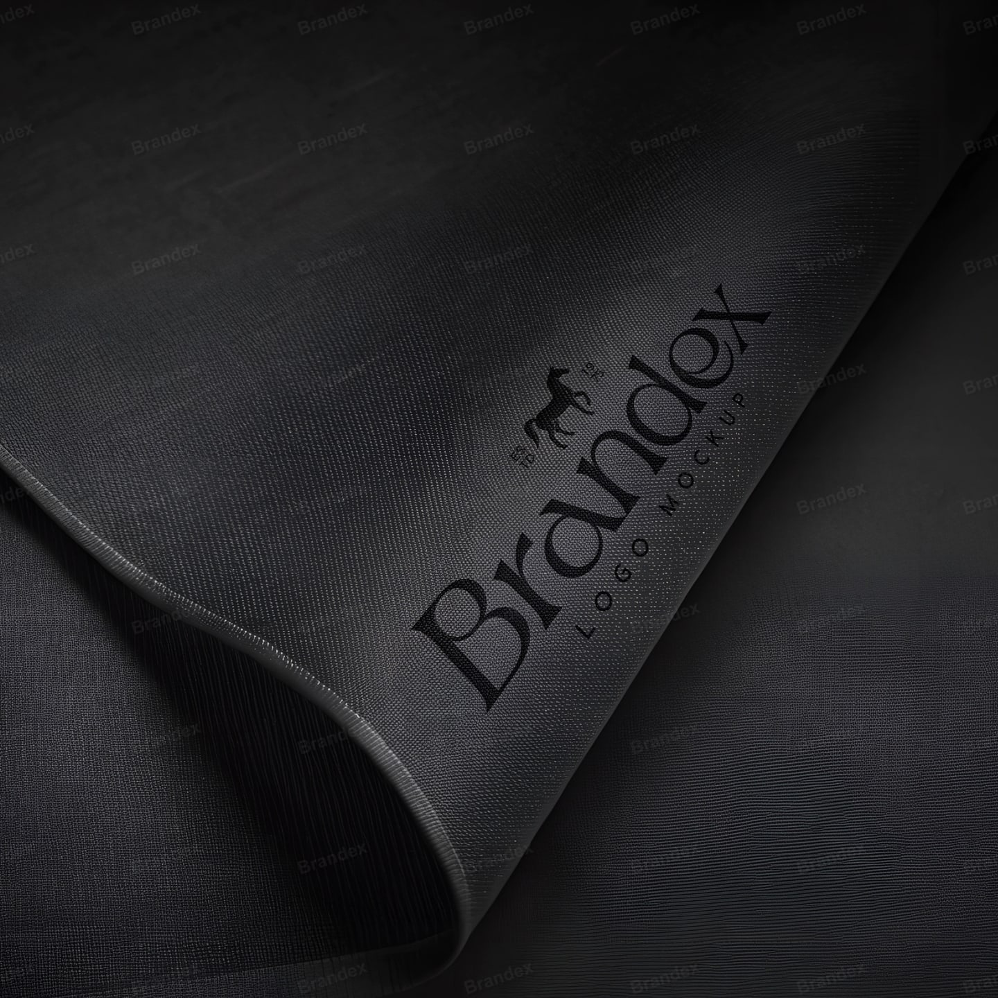 Dark Textured Fabric Logo Mockup – Curved Cloth Surface & Debossed Effect