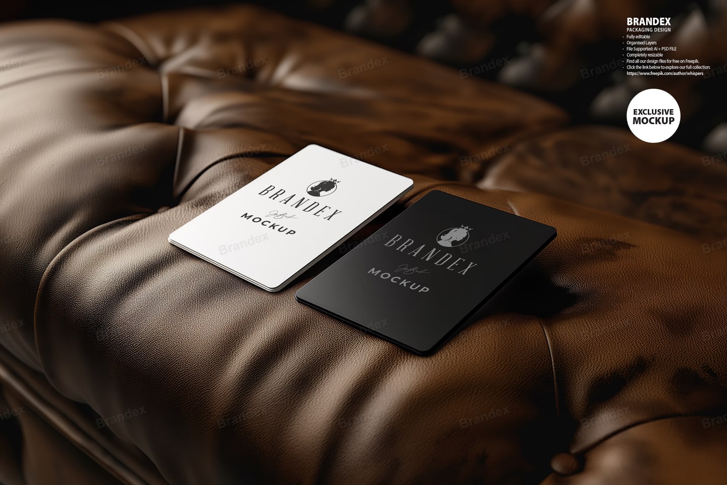 Elegant Luxury Business Card Mockup Black White Leather