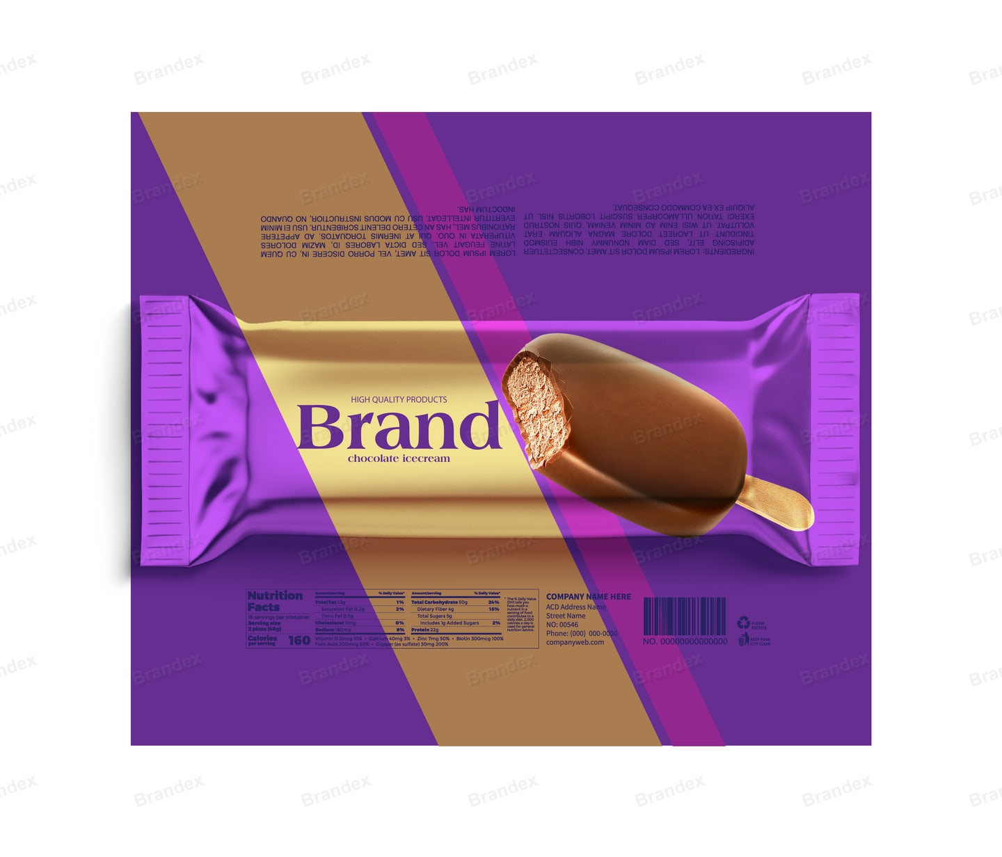 Purple Gold Ice Cream Bar Wrapper Packaging Chocolate Theme