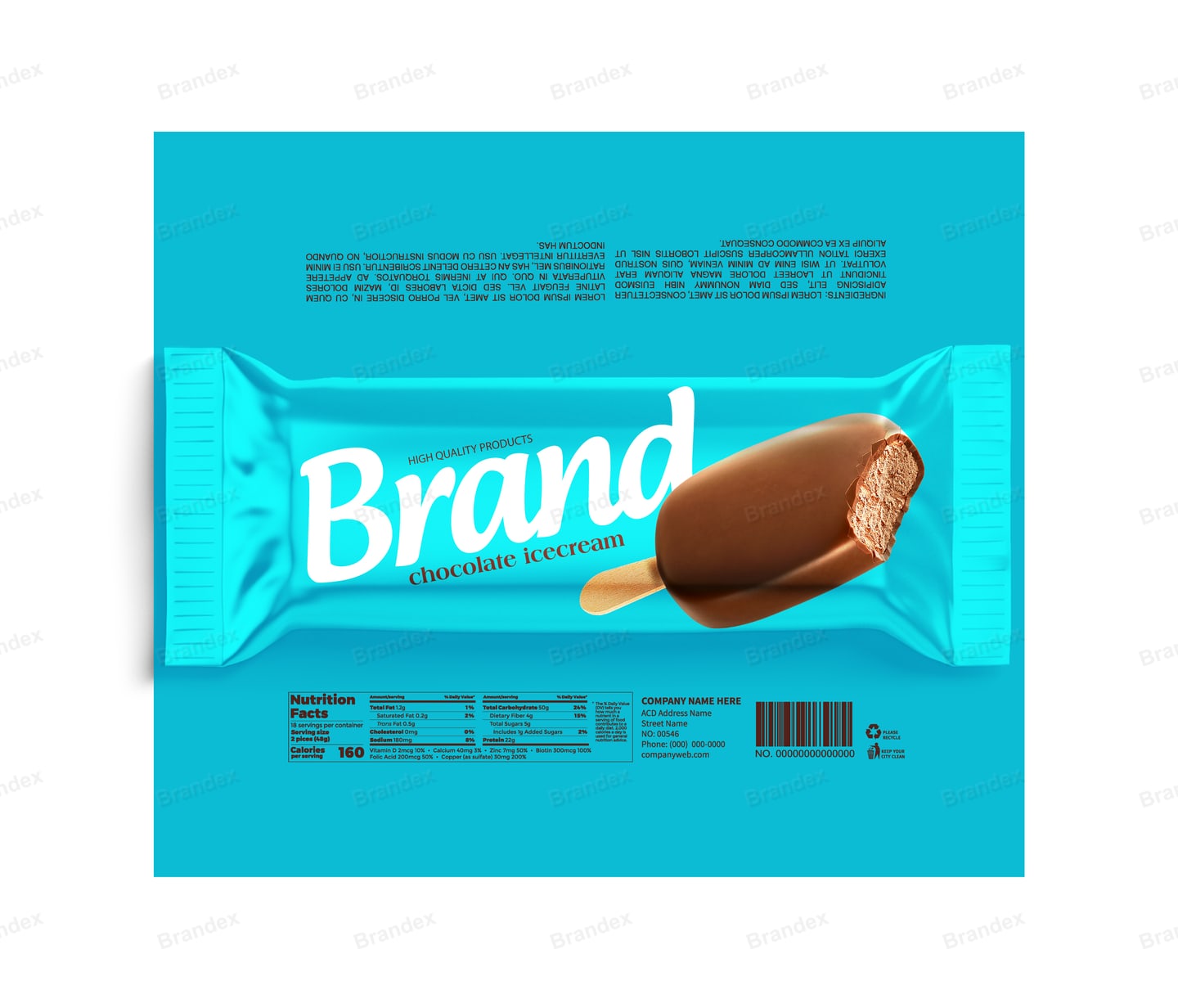 Vibrant Blue Chocolate Ice Cream Bar Wrapper Packaging Template