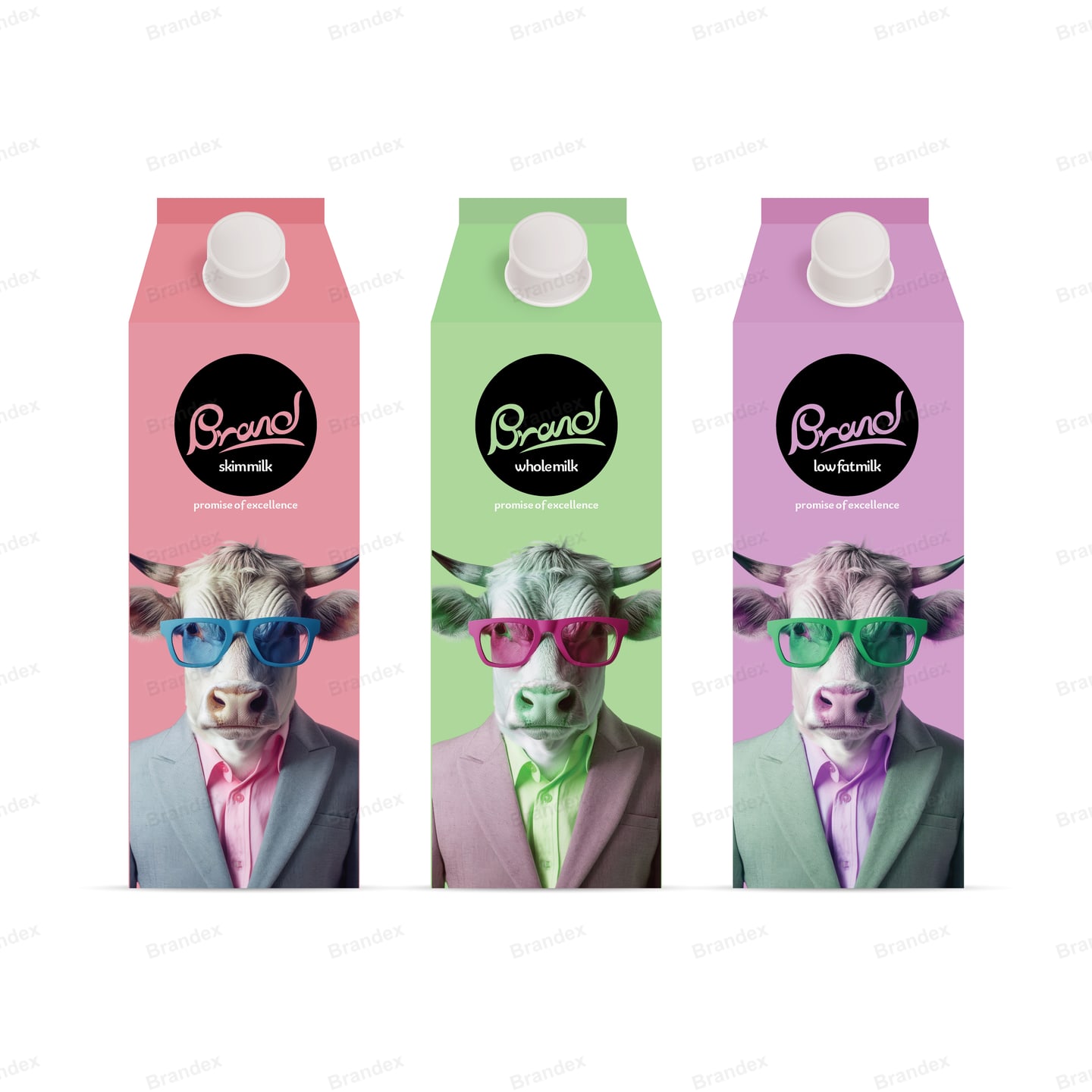 Milk Carton Packaging Mockup Set – Cow in Suit & Glasses Design