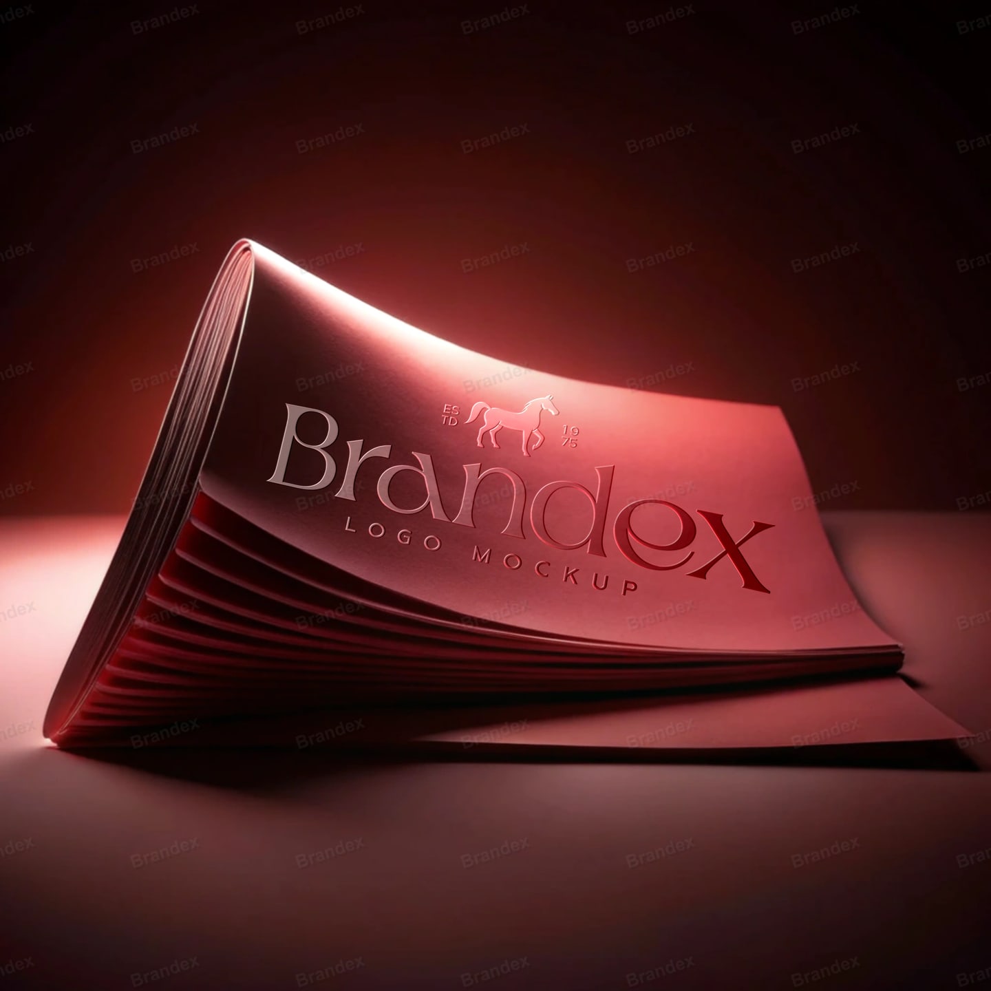 Pink Embossed Logo Mockup for Branding Display Paper Stack
