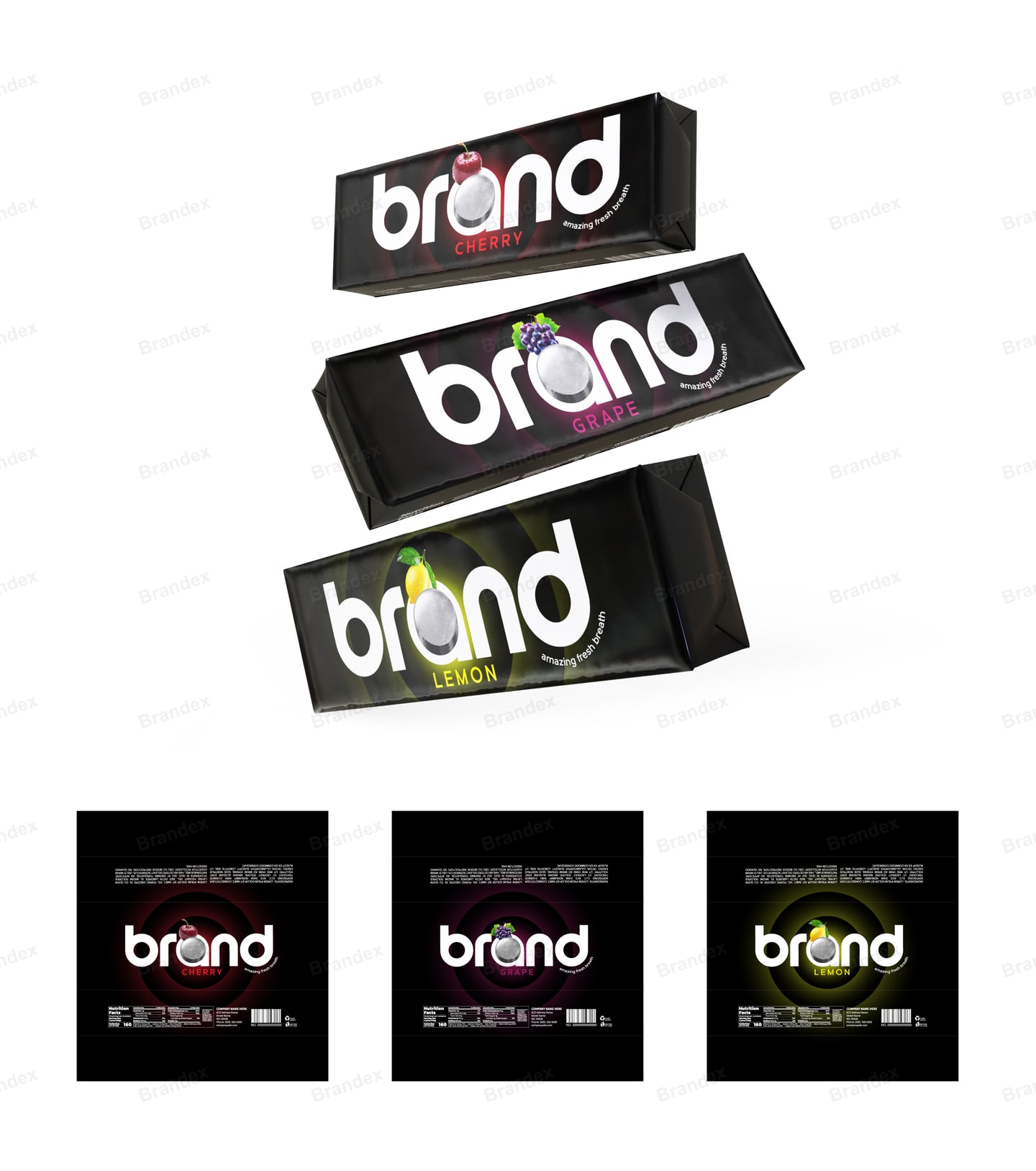 Dark Bold Candy Wrapper Packaging for Fruit Flavored Sweets
