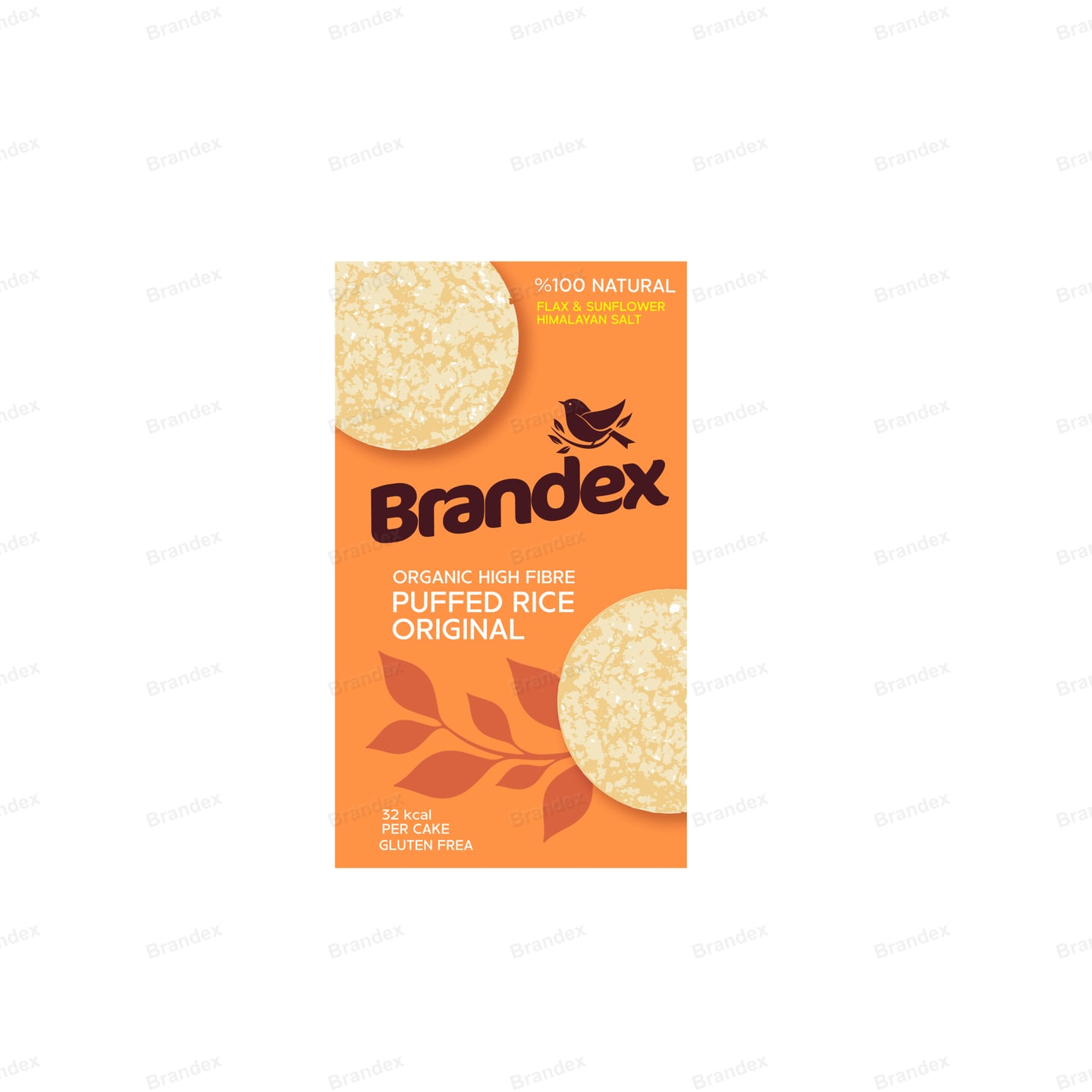 Puffed Rice Snack Box Packaging Vibrant Orange Organic Natural Motif