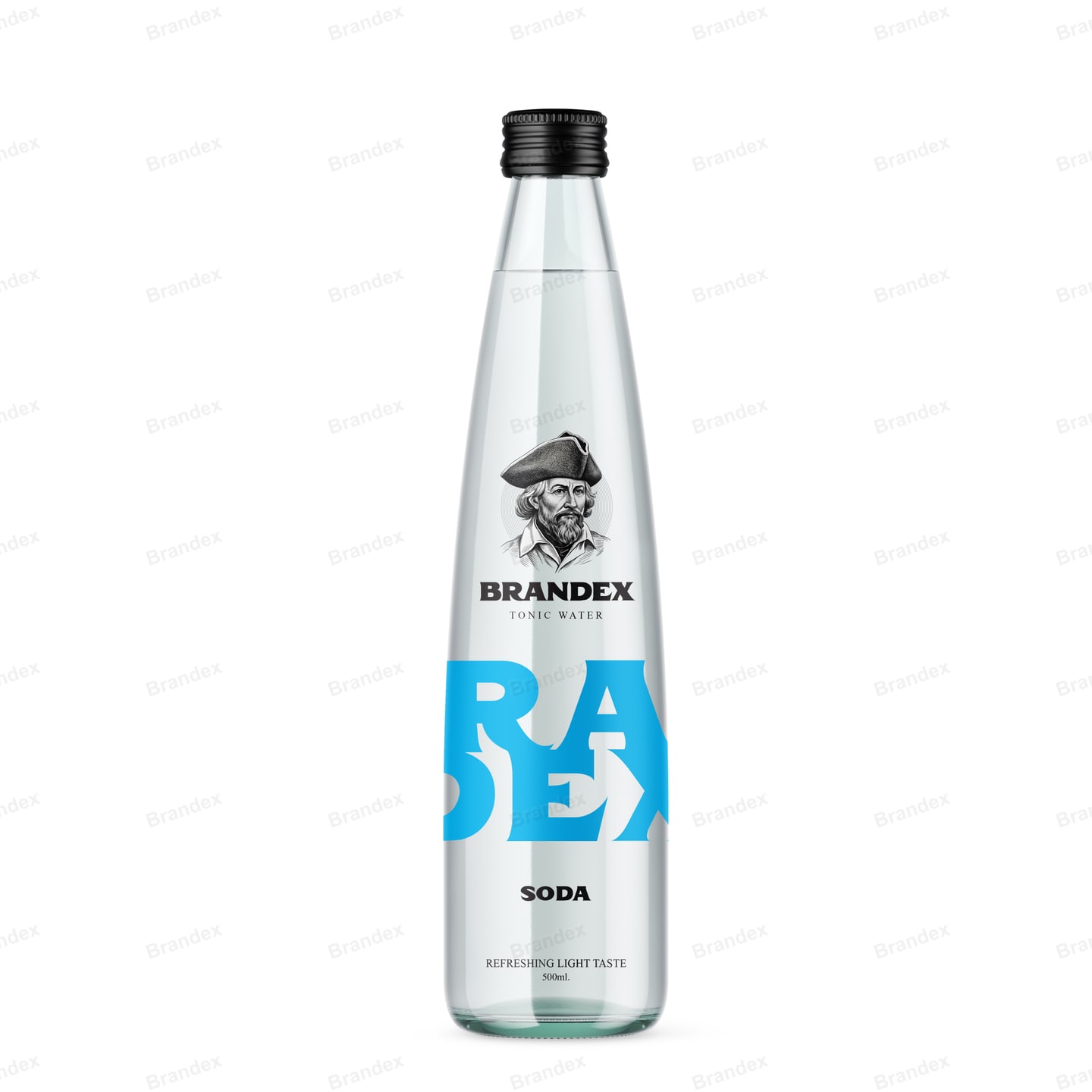 Vintage Sailor Illustration Blue Tonic Water Soda Bottle Packaging