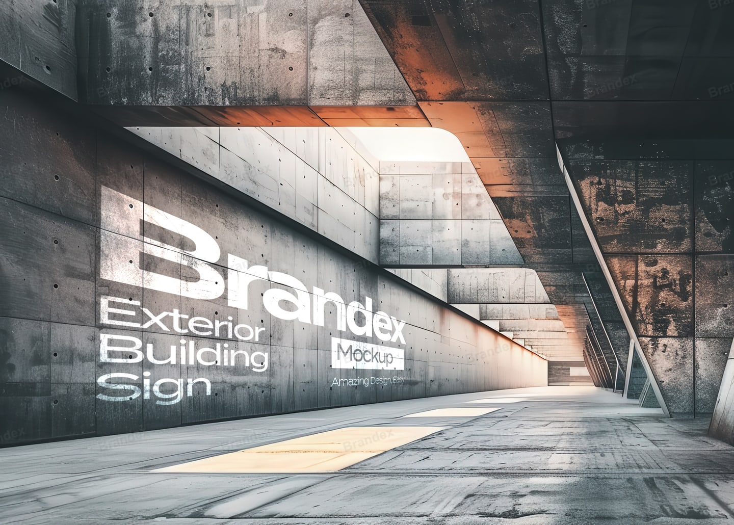 Industrial Exterior Building Sign Mockup Concrete Wall