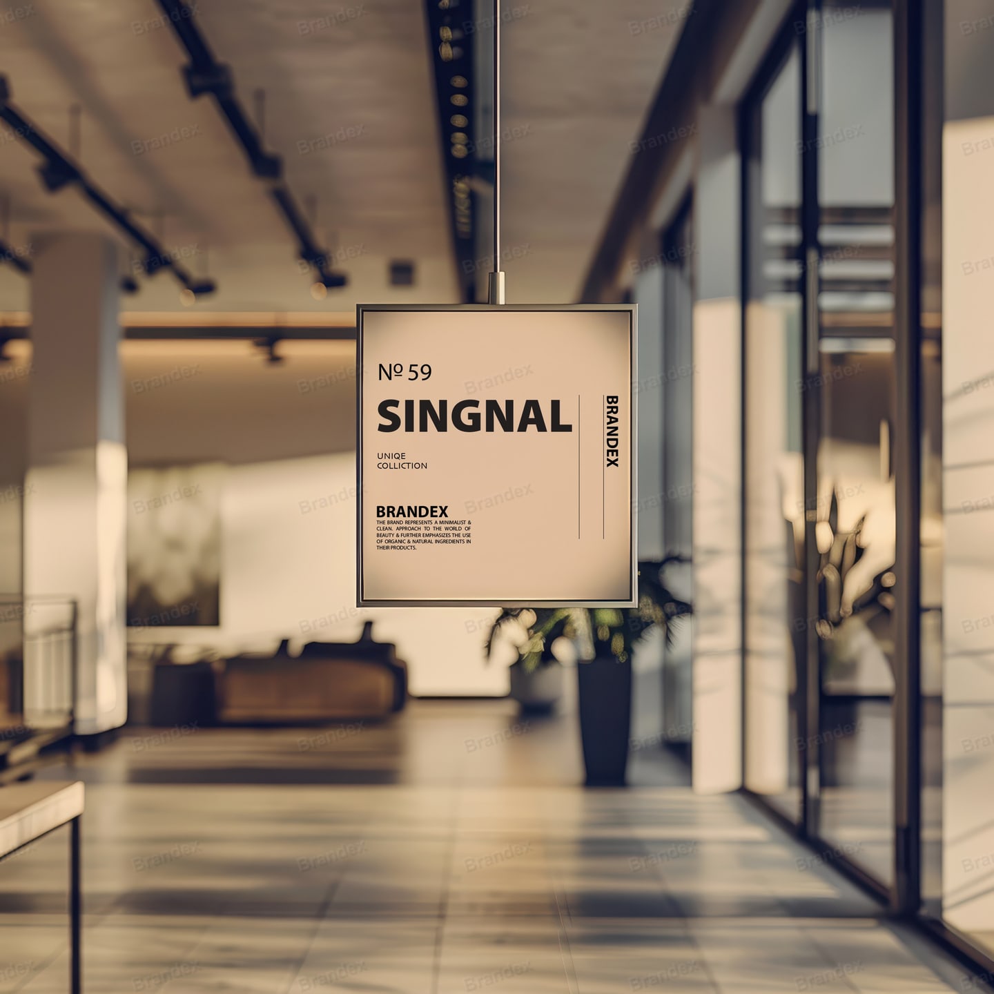 Sleek Indoor Hanging Office Wall Sign Mockup Presentation