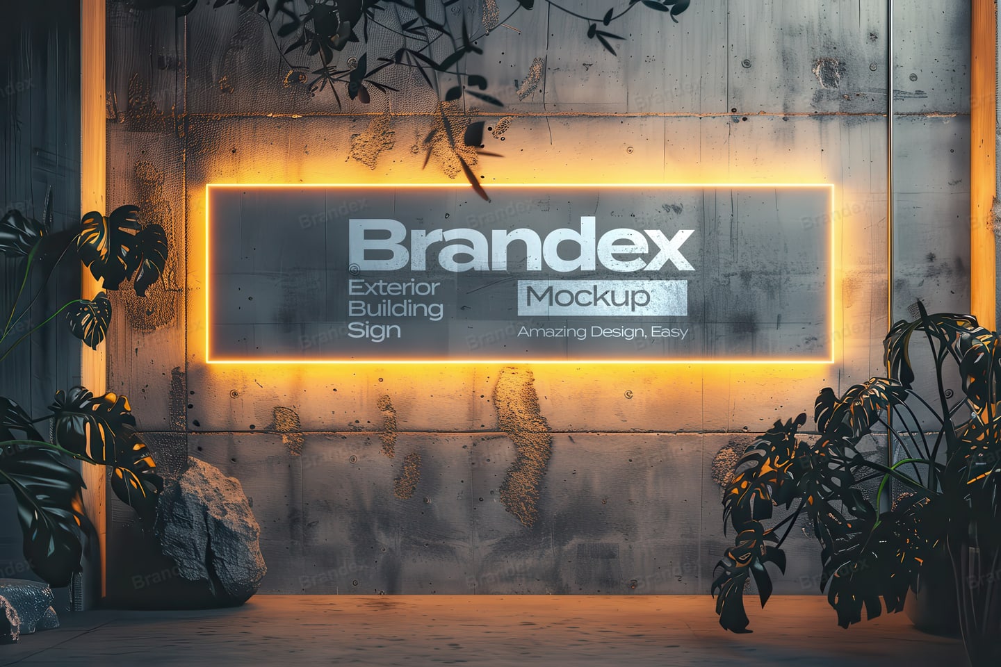 Illuminated Concrete Wall Sign Mockup for Exterior Branding