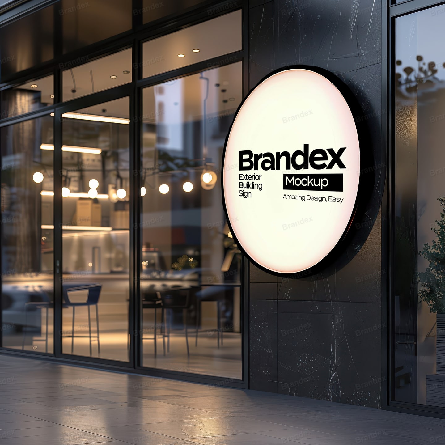 3D Round Illuminated Storefront Sign Mockup Presentation