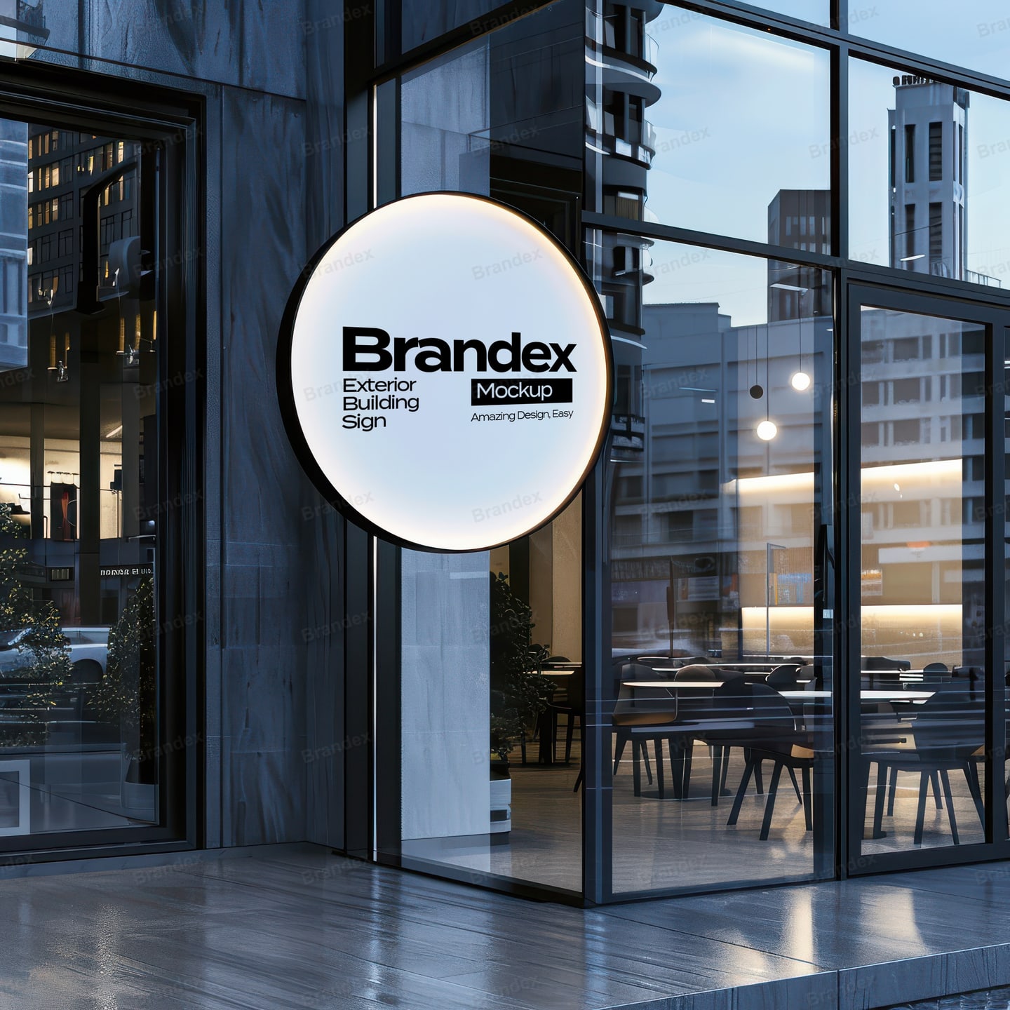 Modern Urban Round Building Sign Mockup with Glowing Edge