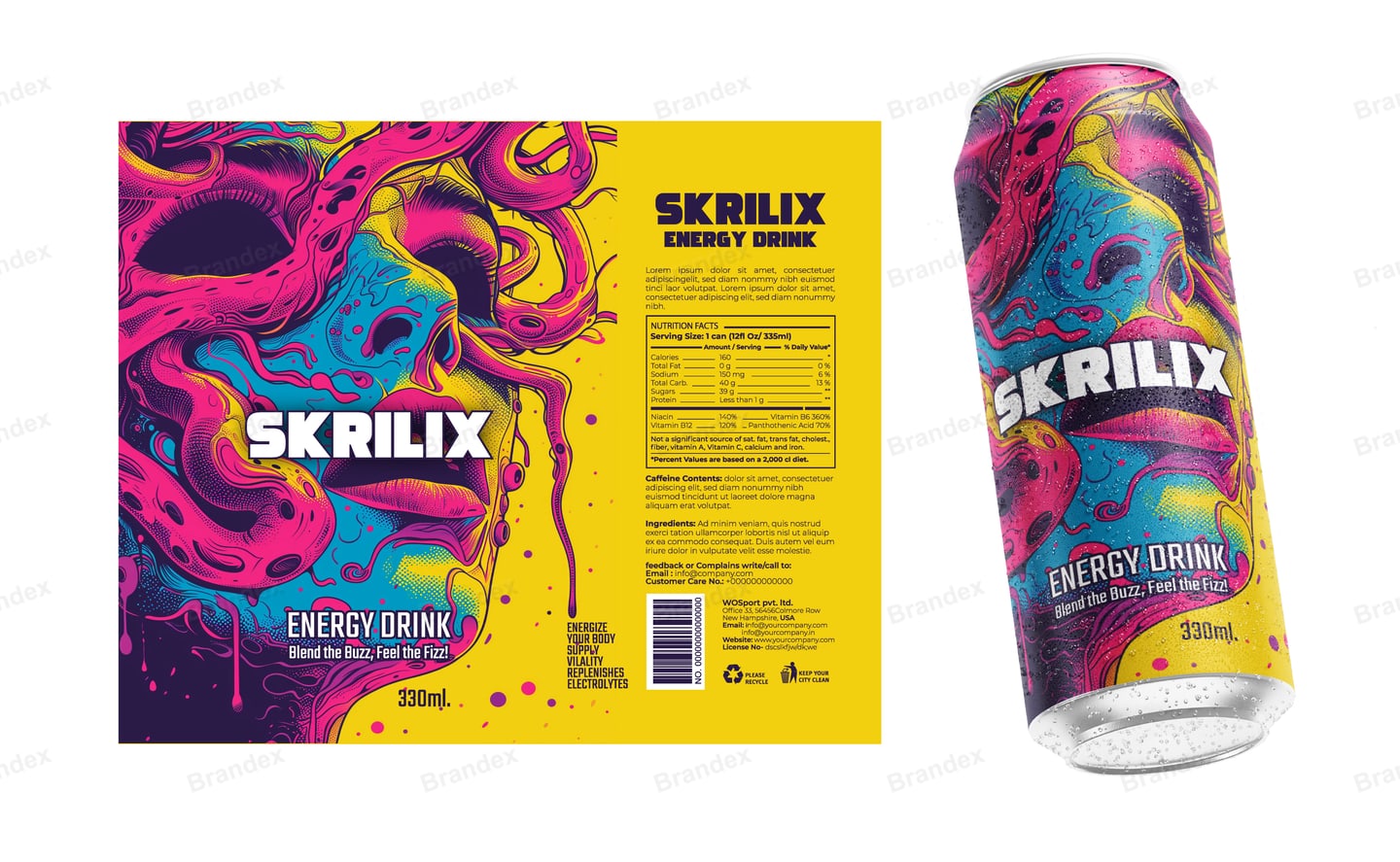 Vibrant Psychedelic Energy Drink Can Packaging Label
