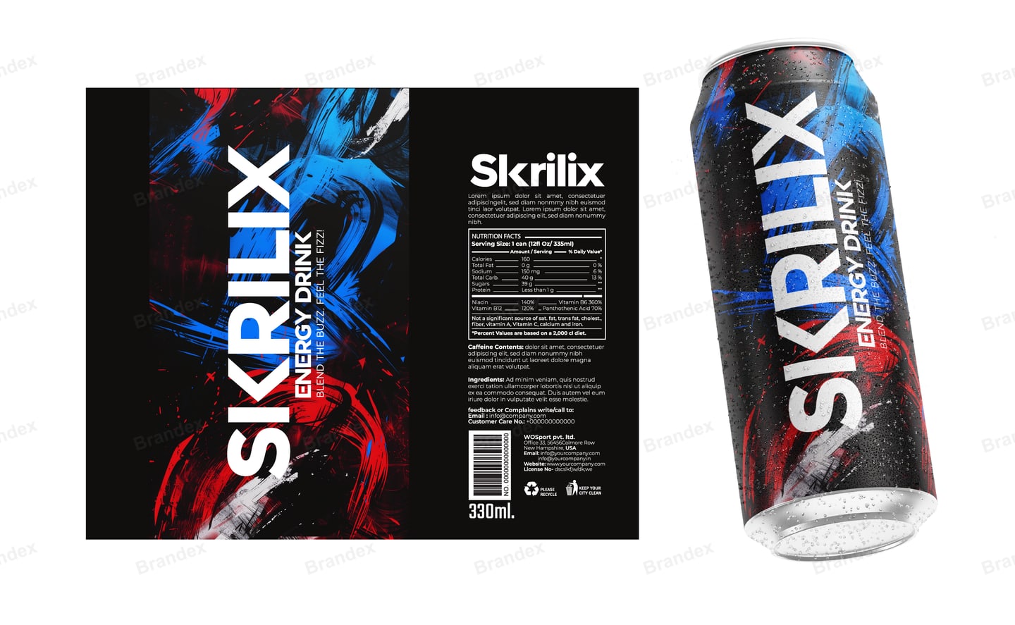 Energy Drink Can Packaging Abstract Red Blue Strokes