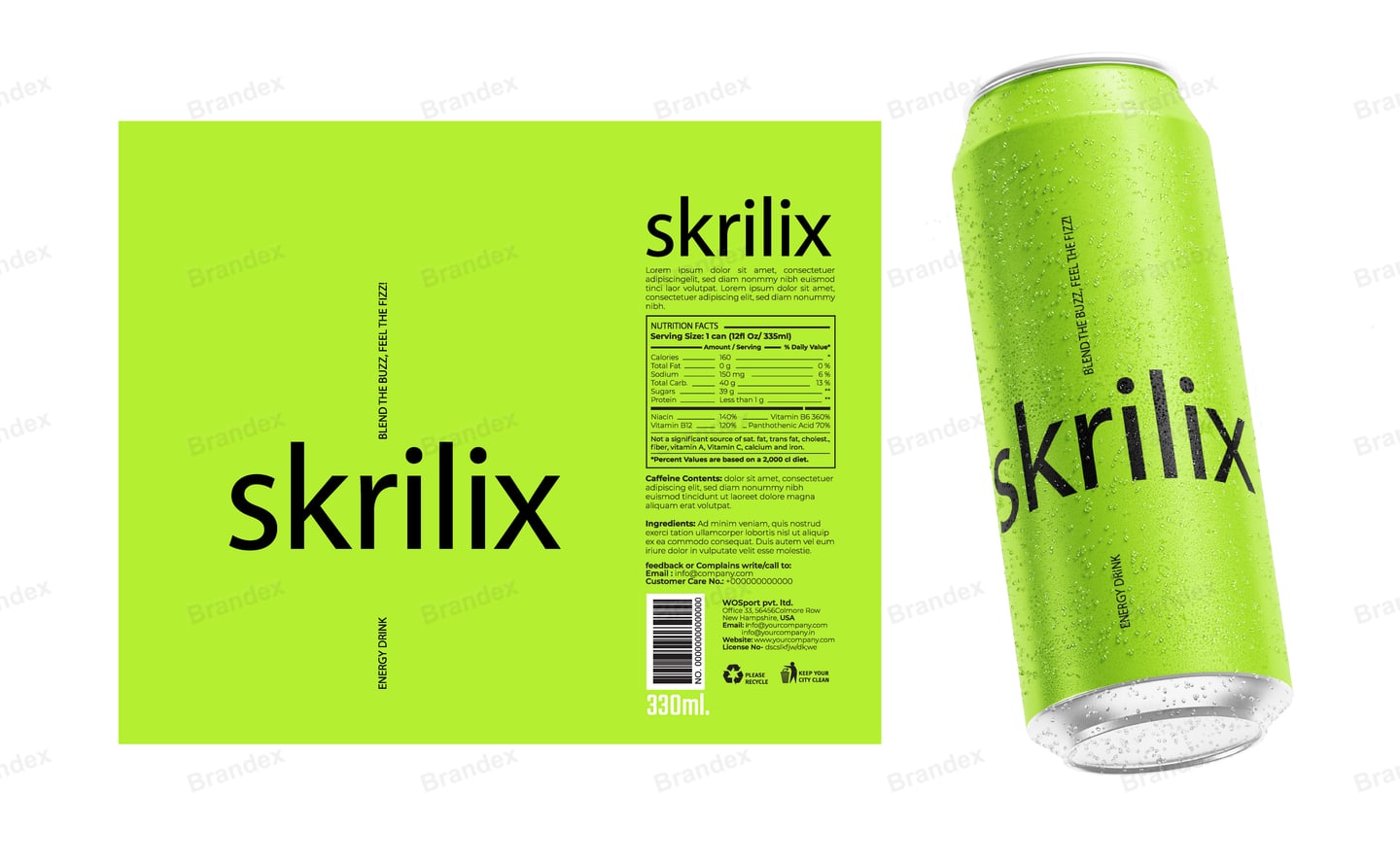 Neon Green Energy Drink Can Packaging Template with Bold Black Text