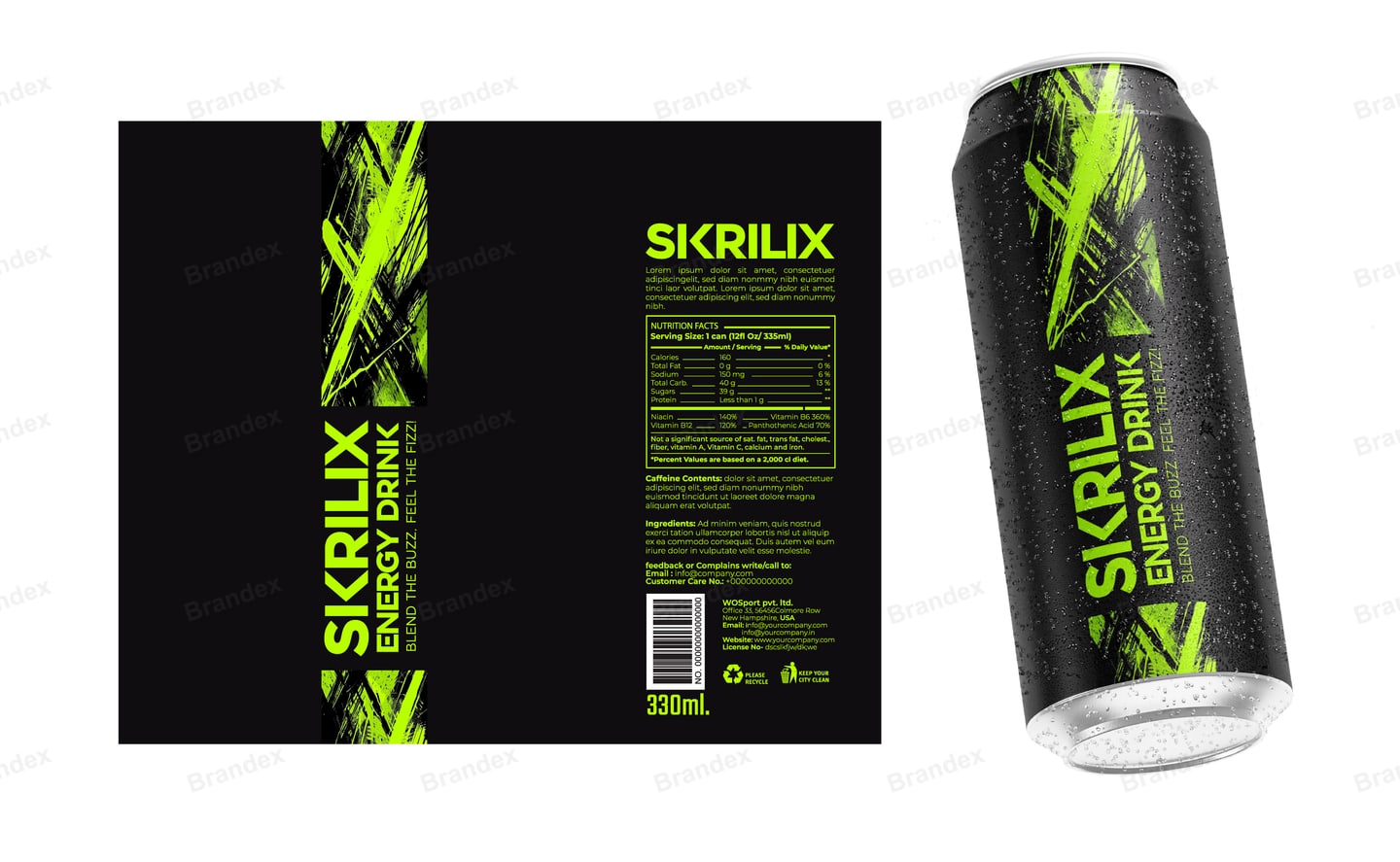 Neon Grunge Black Green Energy Drink Can Packaging