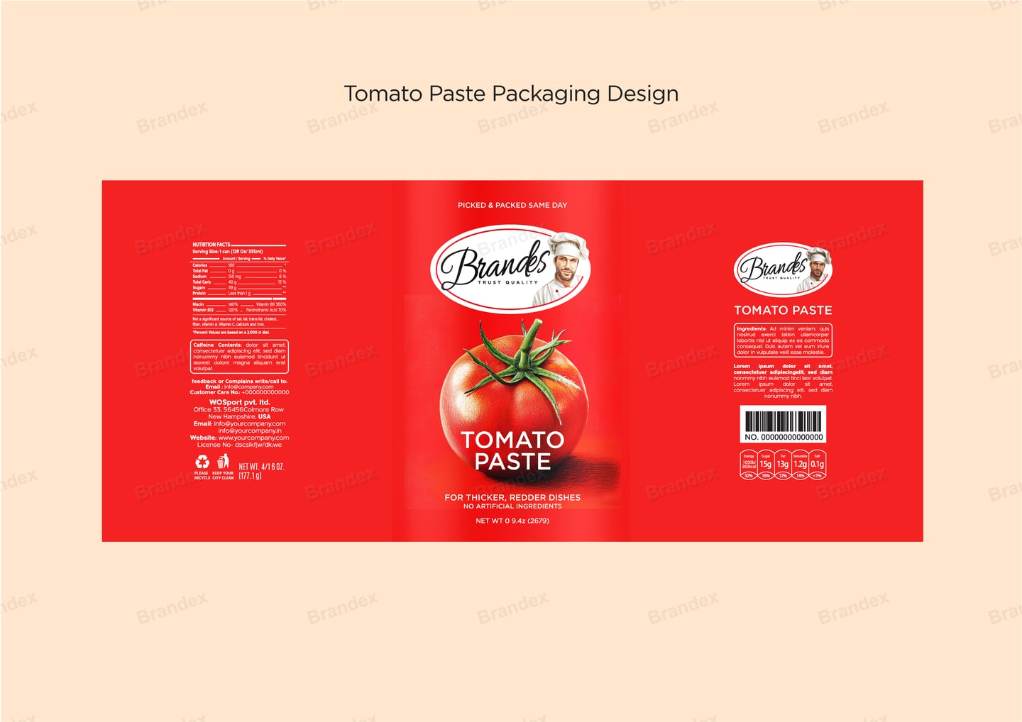 Tomato Paste Can Label Packaging Template – Minimal Red Tomato Design