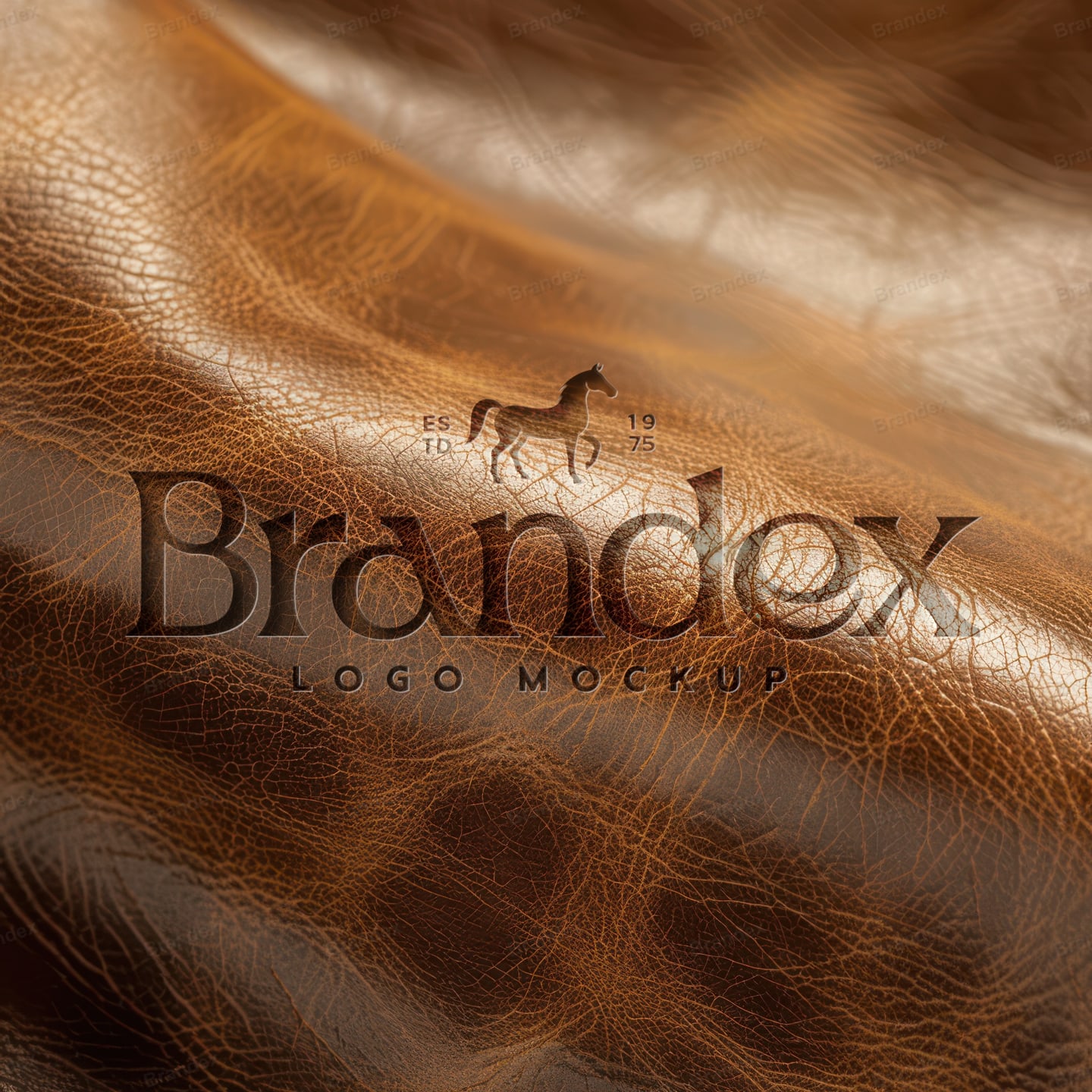 Hot Stamped Embossed Logo Mockup on Brown Wrinkled Leather