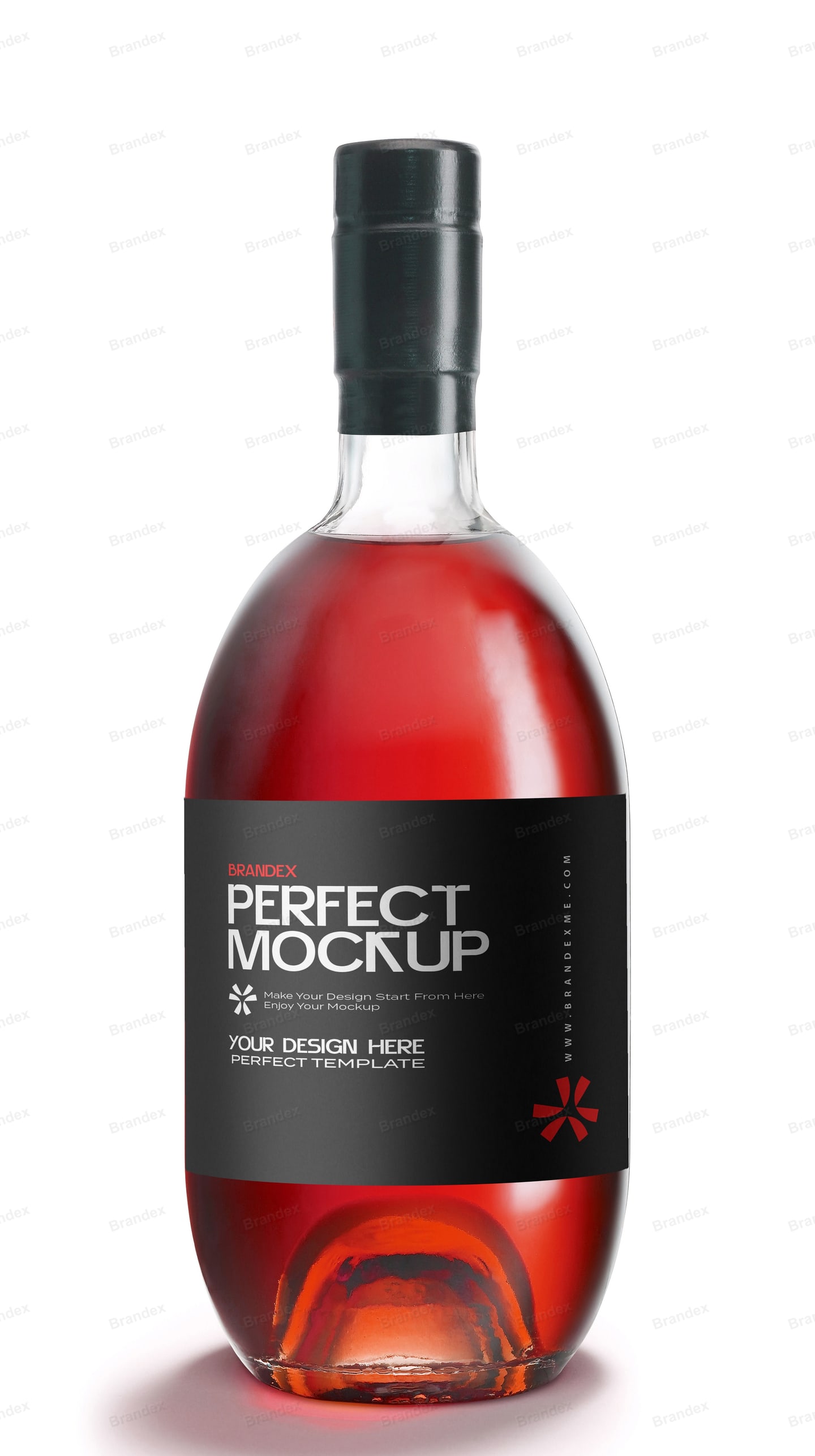 Clear Rounded Liquor Glass Bottle Mockup with Black Label – Studio Front View