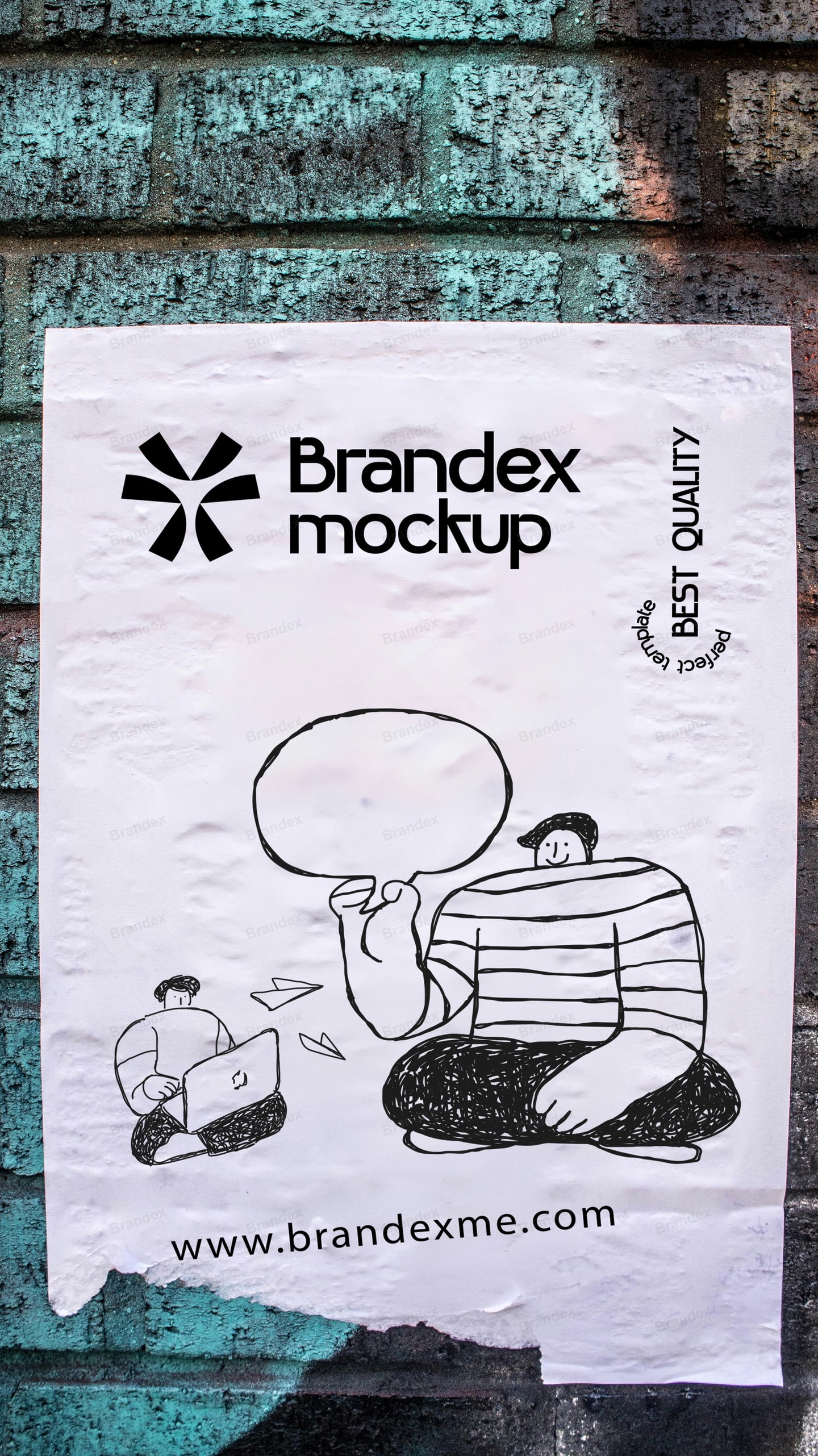 Urban Street Poster Mockup with Illustrated Cartoon Figures