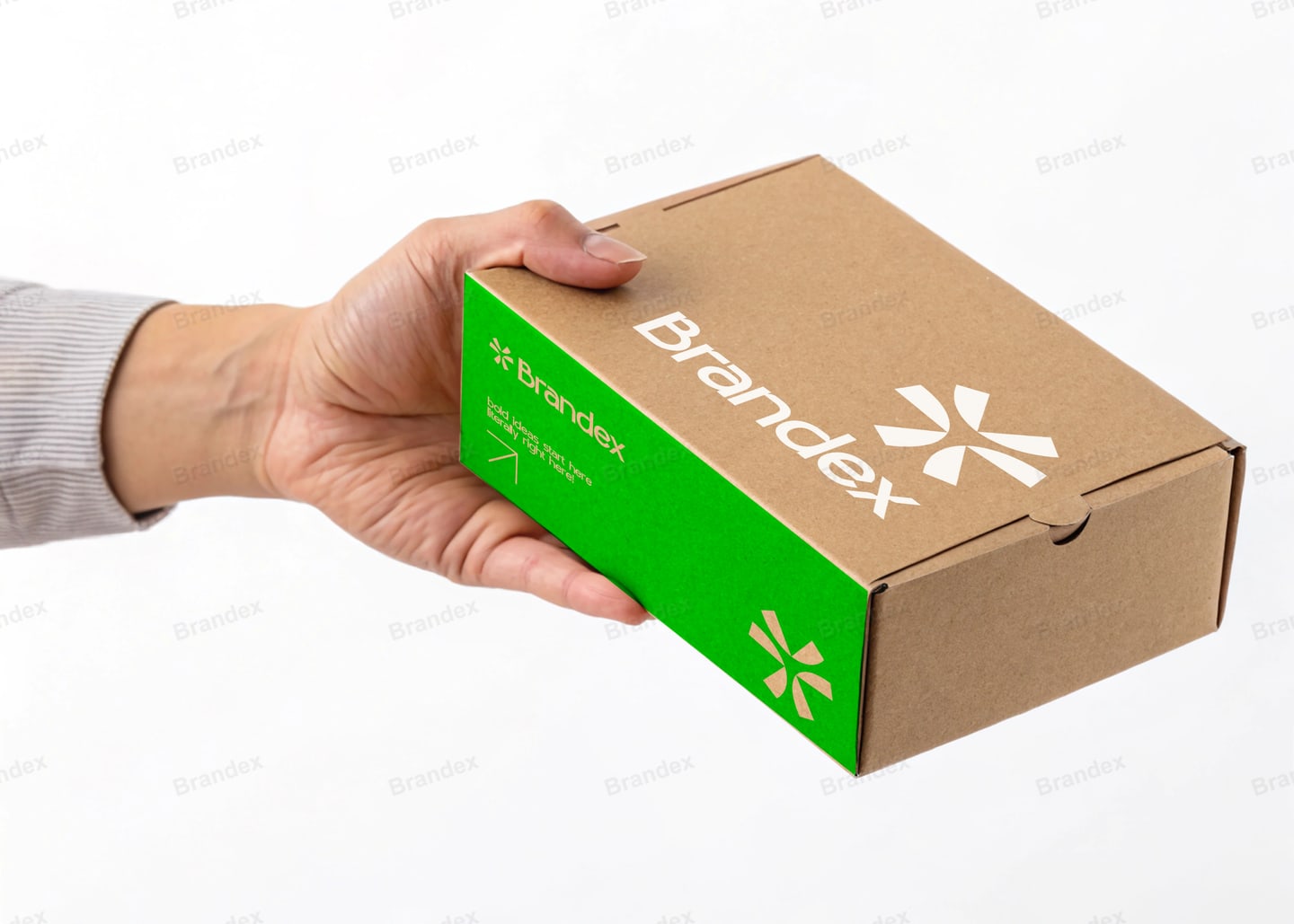 Hand-held Eco-Friendly Brown Cardboard Box Packaging Mockup