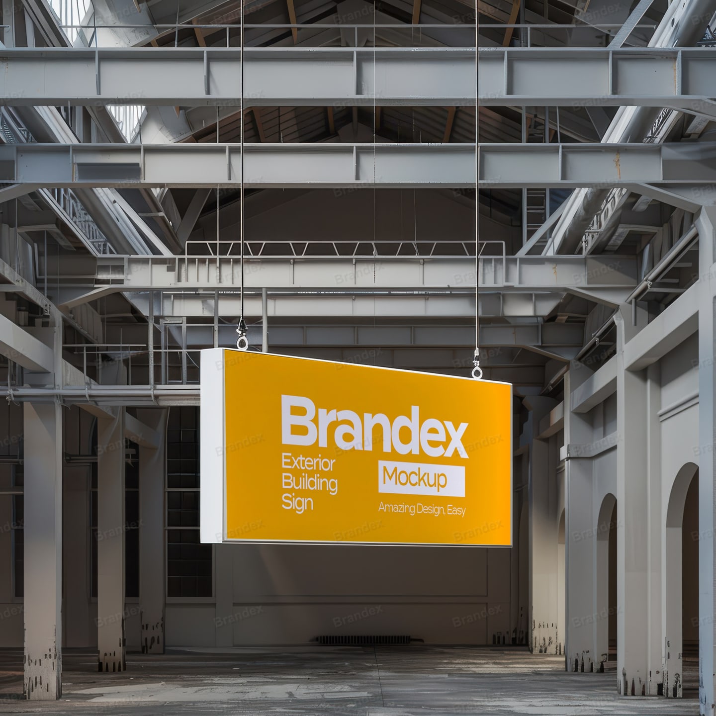 Industrial Yellow Hanging Sign Mockup for Branding Display