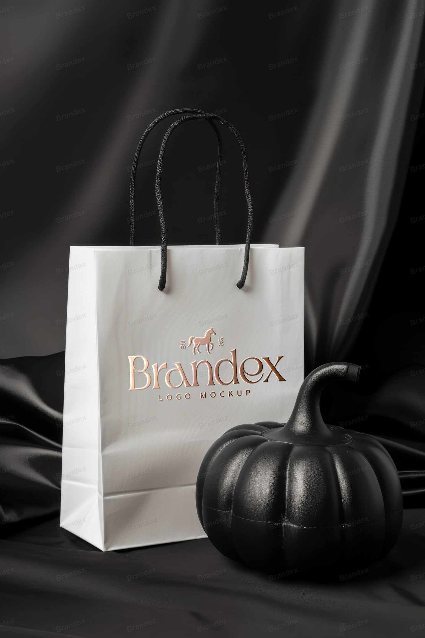 Elegant White Shopping Bag Mockup with Black Pumpkin